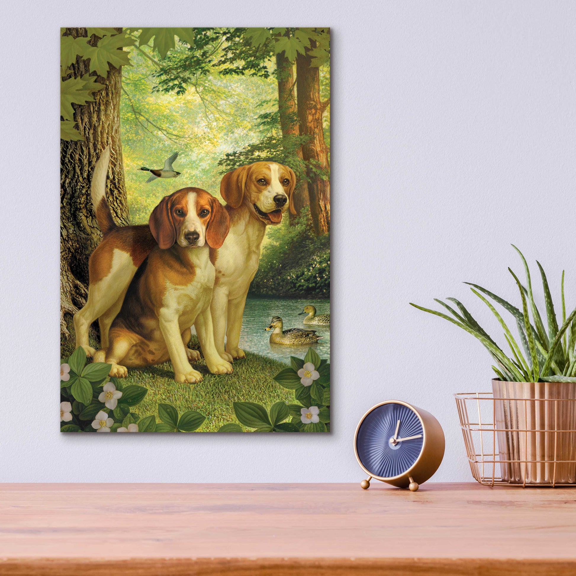 Epic Art 'Beagles And Duck' by Dan Craig, Acrylic Glass Wall Art,12x16