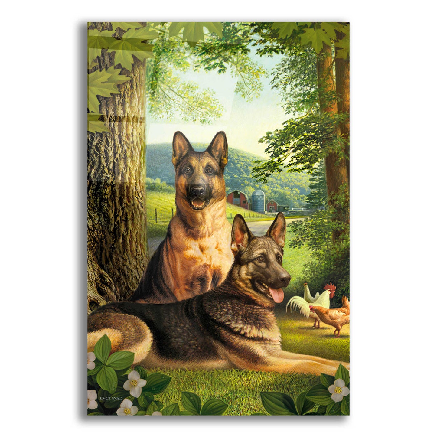 Epic Art 'German Shephards & Chicken' by Dan Craig, Acrylic Glass Wall Art