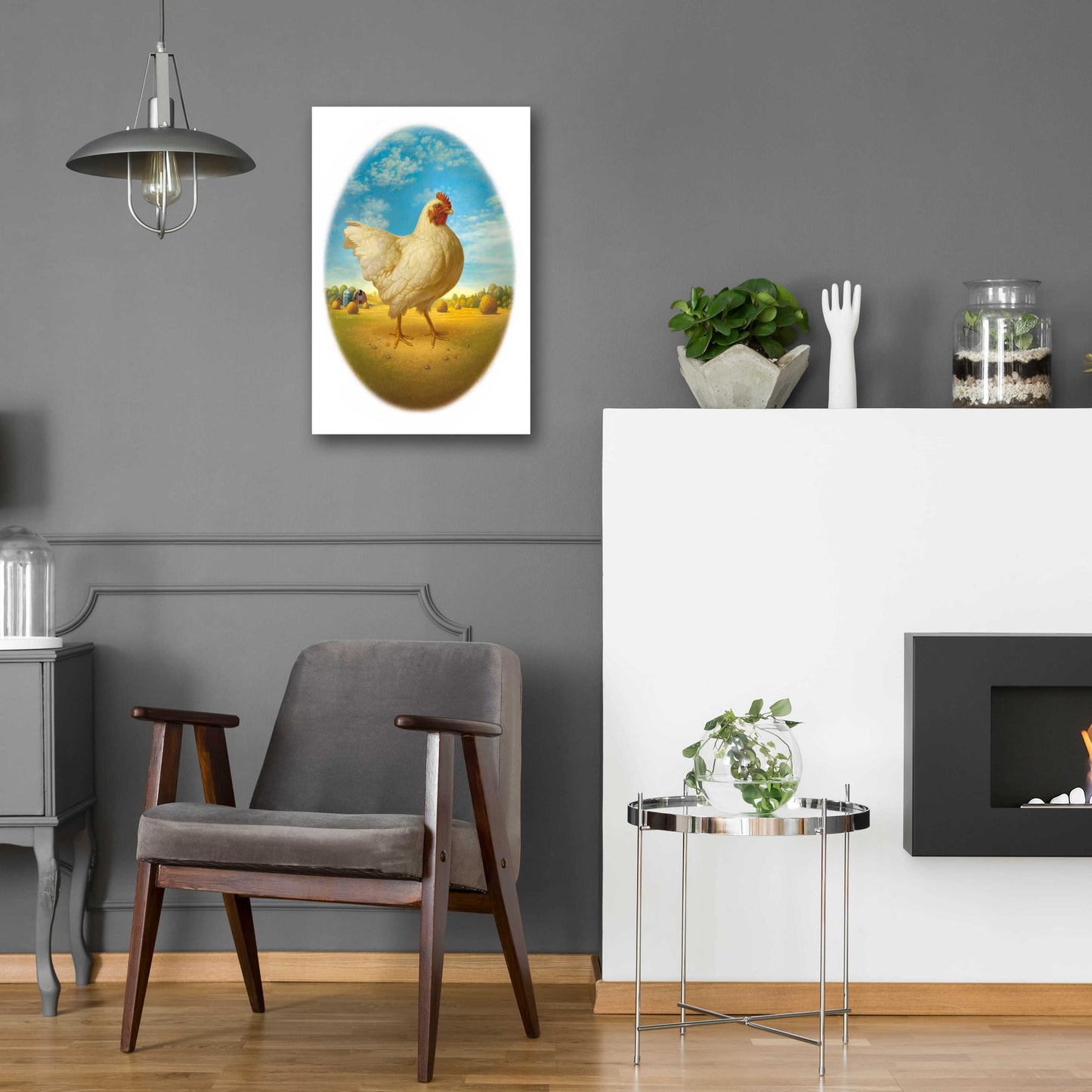 Epic Art 'Smaller Promo Chicken-Egg' by Dan Craig, Acrylic Glass Wall Art,16x24