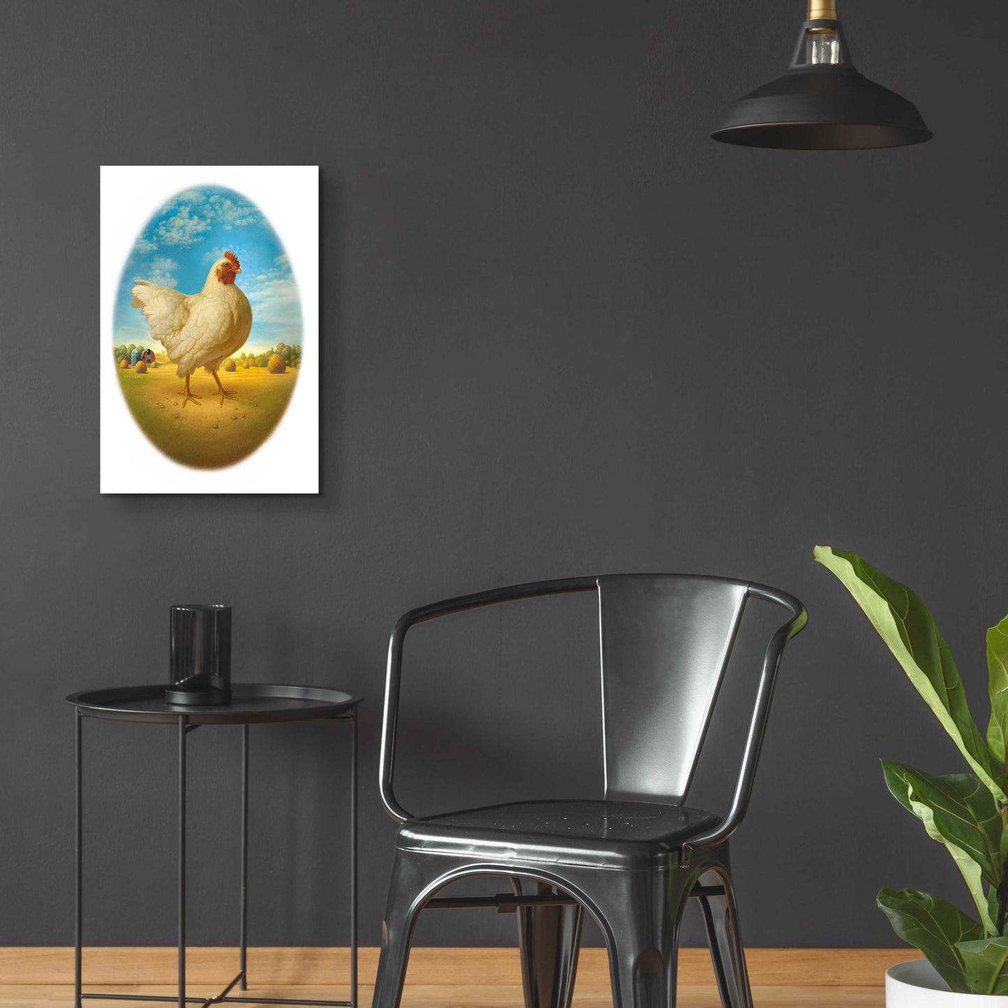 Epic Art 'Smaller Promo Chicken-Egg' by Dan Craig, Acrylic Glass Wall Art,16x24