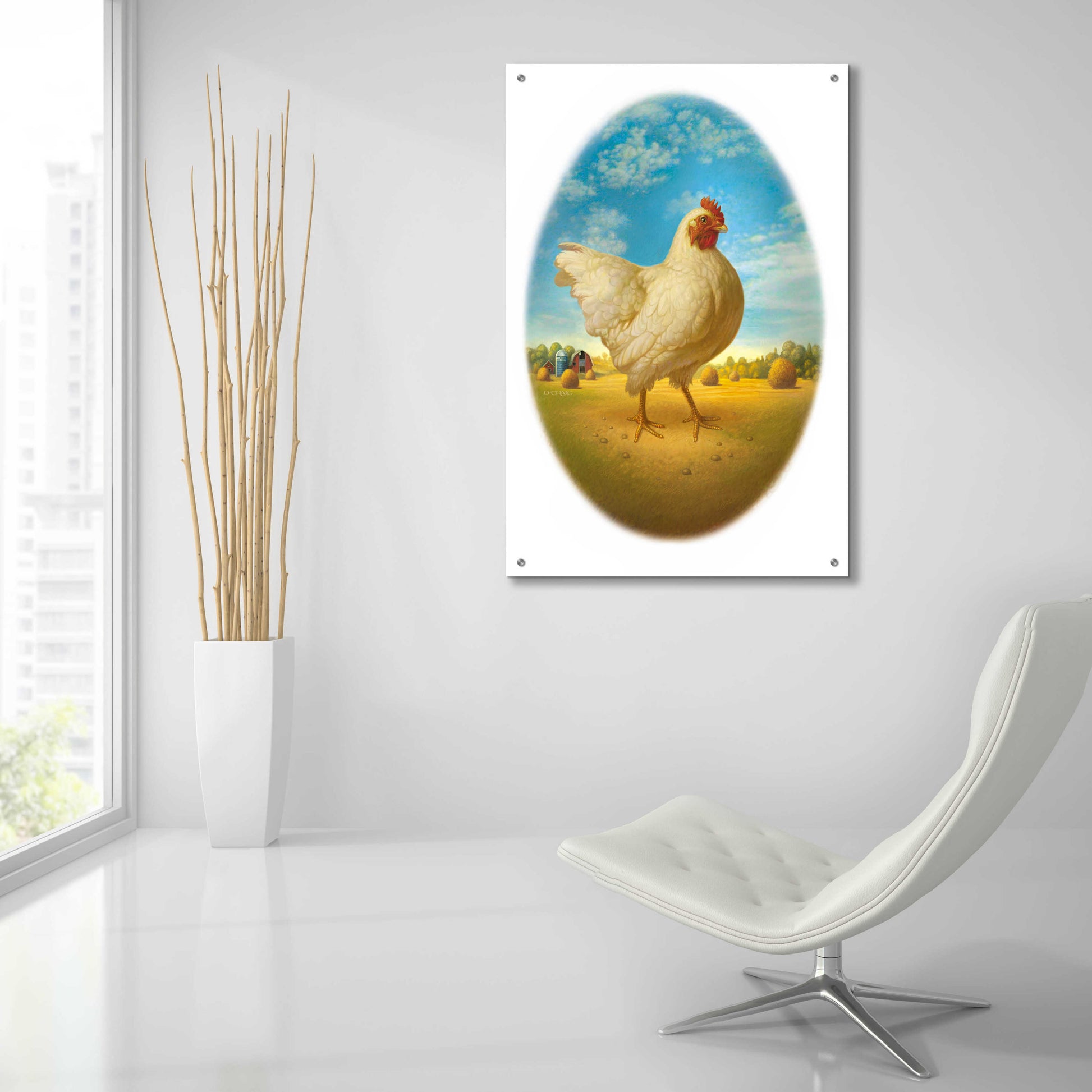 Epic Art 'Smaller Promo Chicken-Egg' by Dan Craig, Acrylic Glass Wall Art,24x36