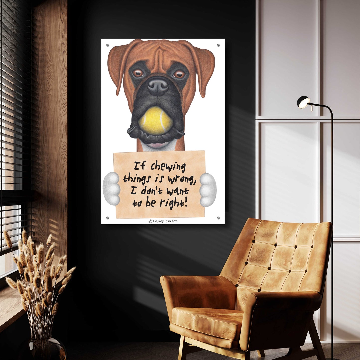 Epic Art 'Boxer Tennis Ball in Mouth' by Danny Gordon Art, Acrylic Glass Wall Art,24x36