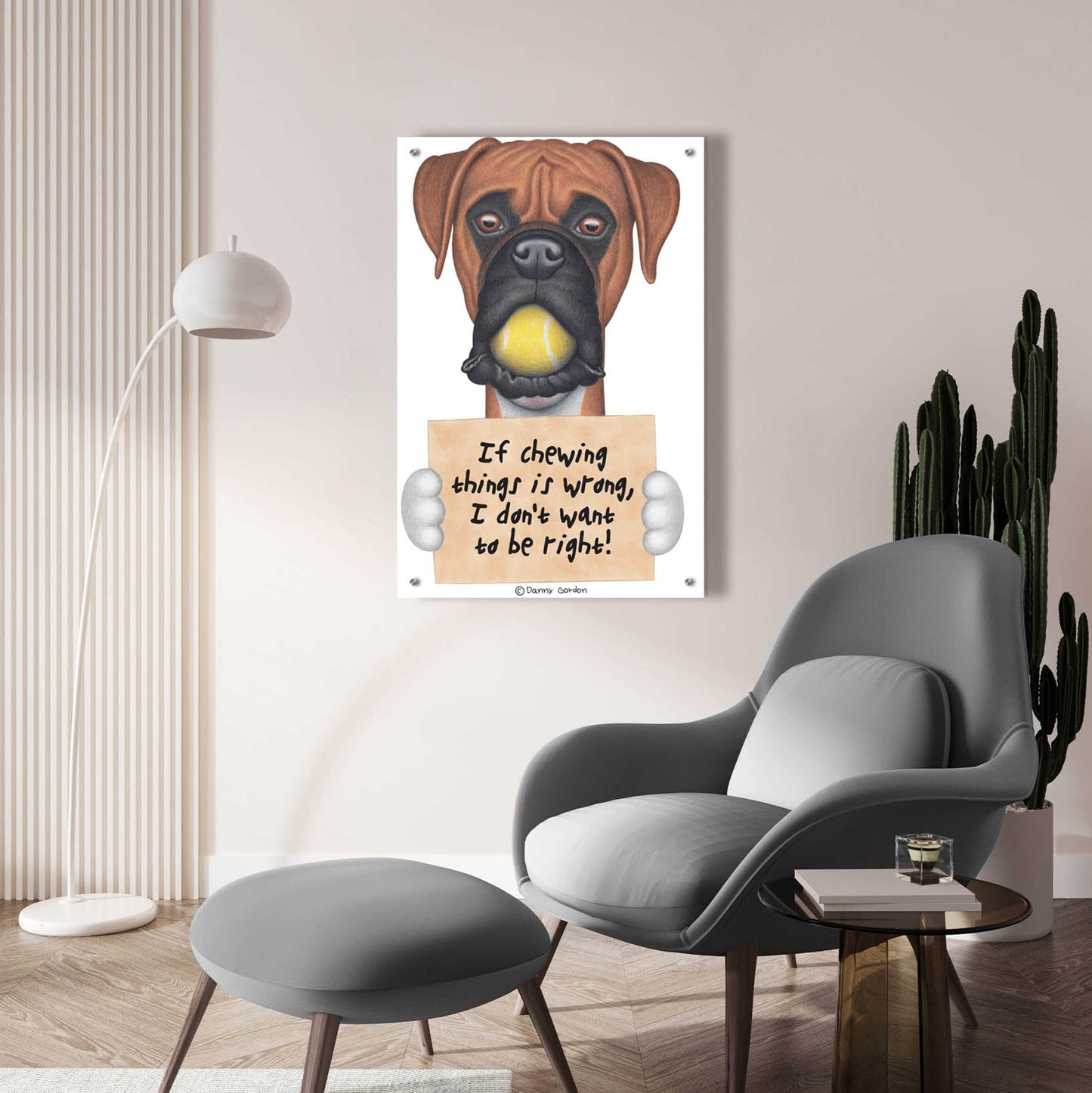 Epic Art 'Boxer Tennis Ball in Mouth' by Danny Gordon Art, Acrylic Glass Wall Art,24x36