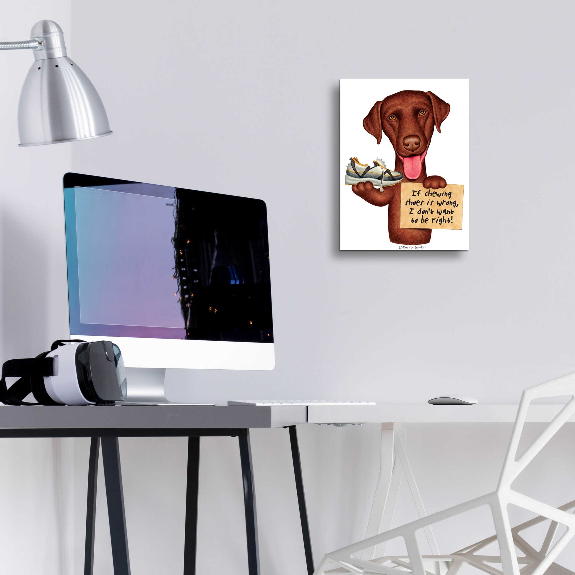 Epic Art 'Chocolate Lab Holding Sneaker' by Danny Gordon Art, Acrylic Glass Wall Art,12x16