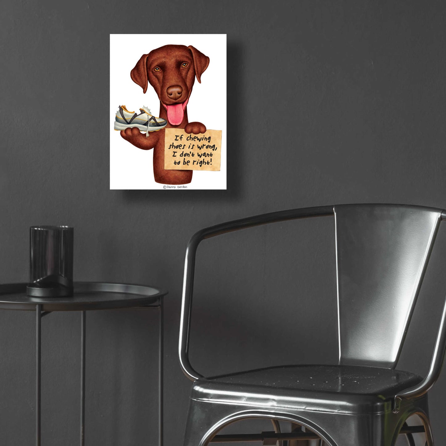 Epic Art 'Chocolate Lab Holding Sneaker' by Danny Gordon Art, Acrylic Glass Wall Art,12x16