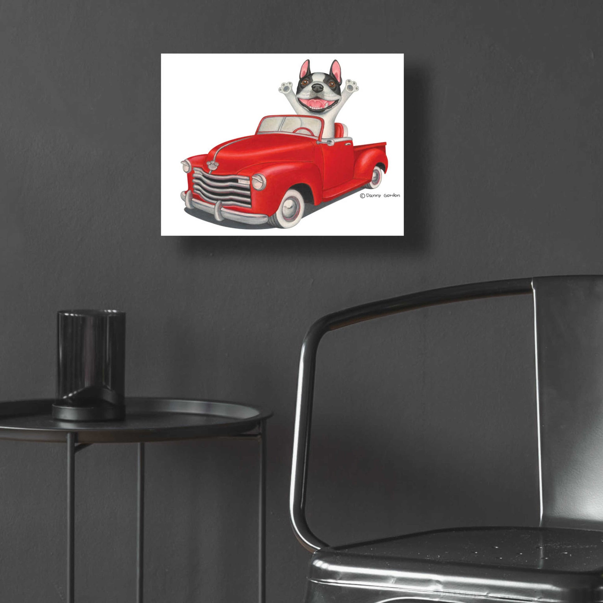 Epic Art 'Happy Boston Terrier in Red Truck' by Danny Gordon Art, Acrylic Glass Wall Art,16x12