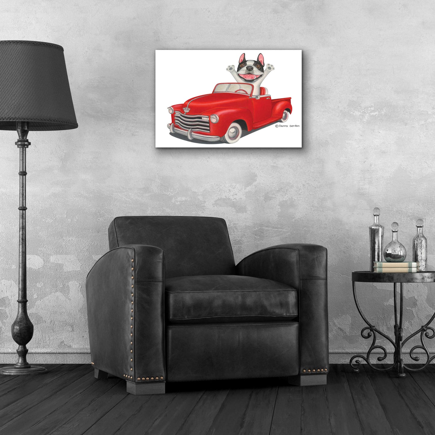 Epic Art 'Happy Boston Terrier in Red Truck' by Danny Gordon Art, Acrylic Glass Wall Art,24x16