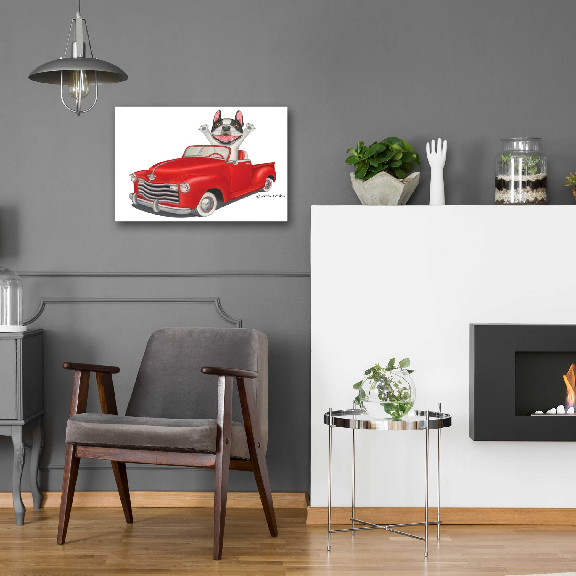 Epic Art 'Happy Boston Terrier in Red Truck' by Danny Gordon Art, Acrylic Glass Wall Art,24x16