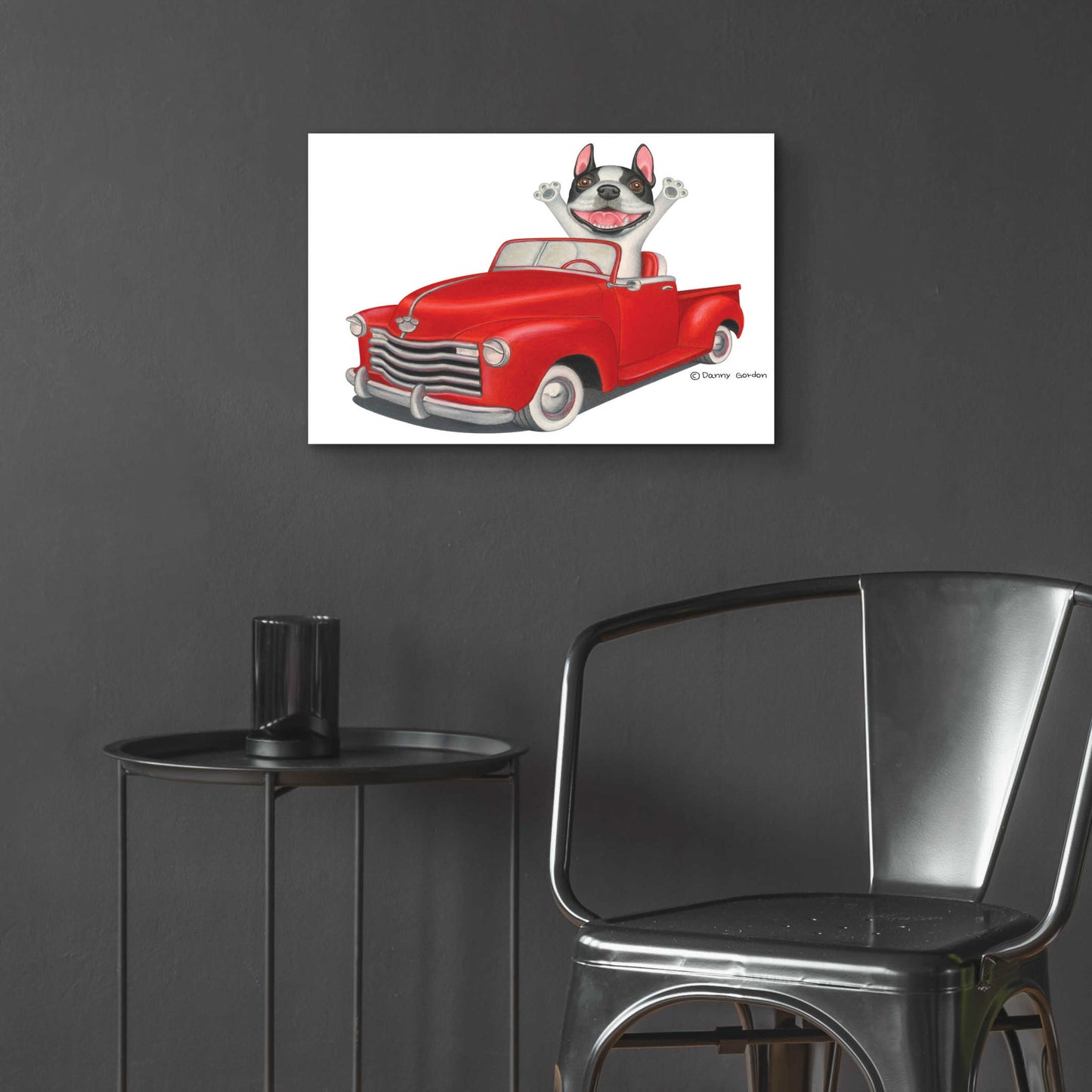 Epic Art 'Happy Boston Terrier in Red Truck' by Danny Gordon Art, Acrylic Glass Wall Art,24x16