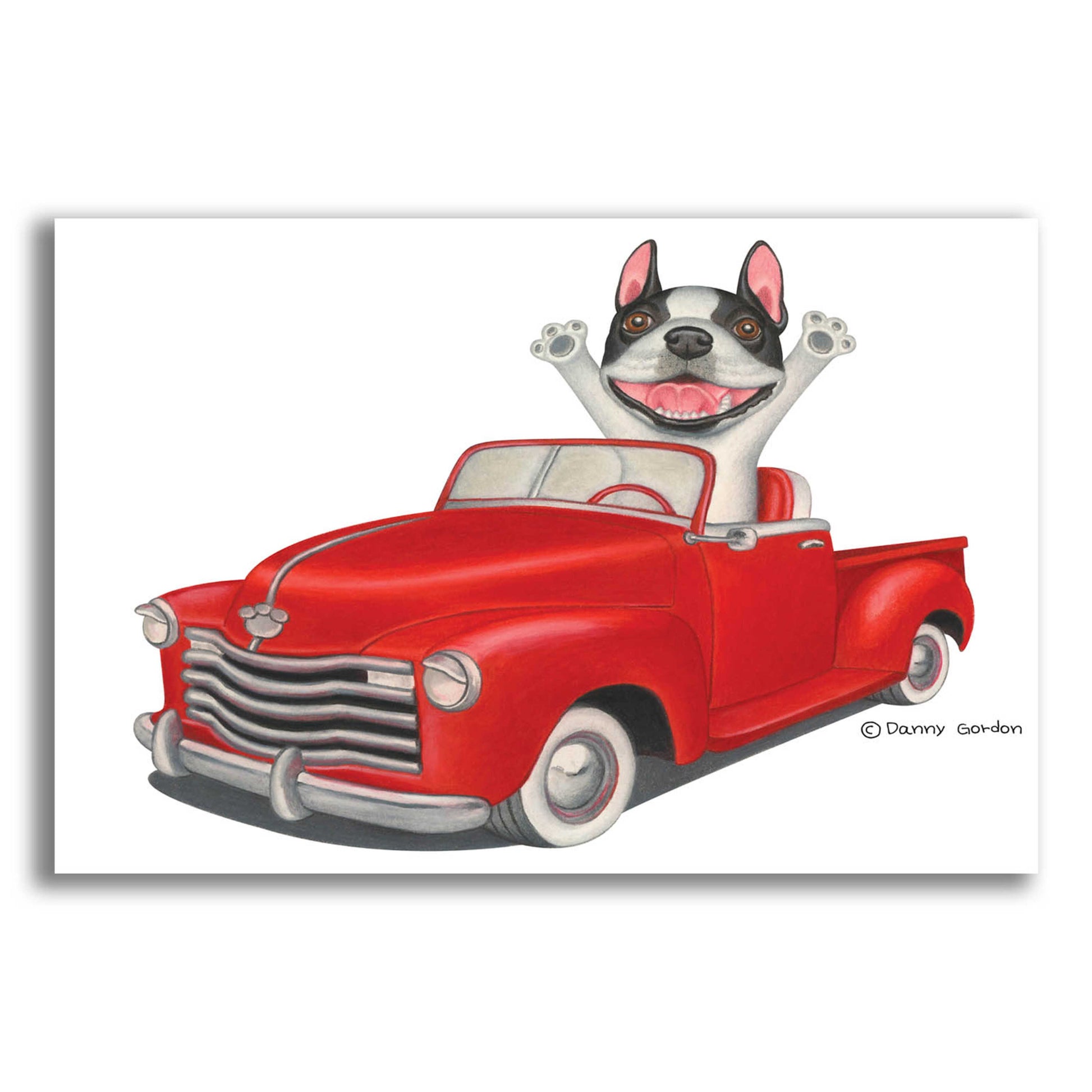 Epic Art 'Happy Boston Terrier in Red Truck' by Danny Gordon Art, Acrylic Glass Wall Art,24x16