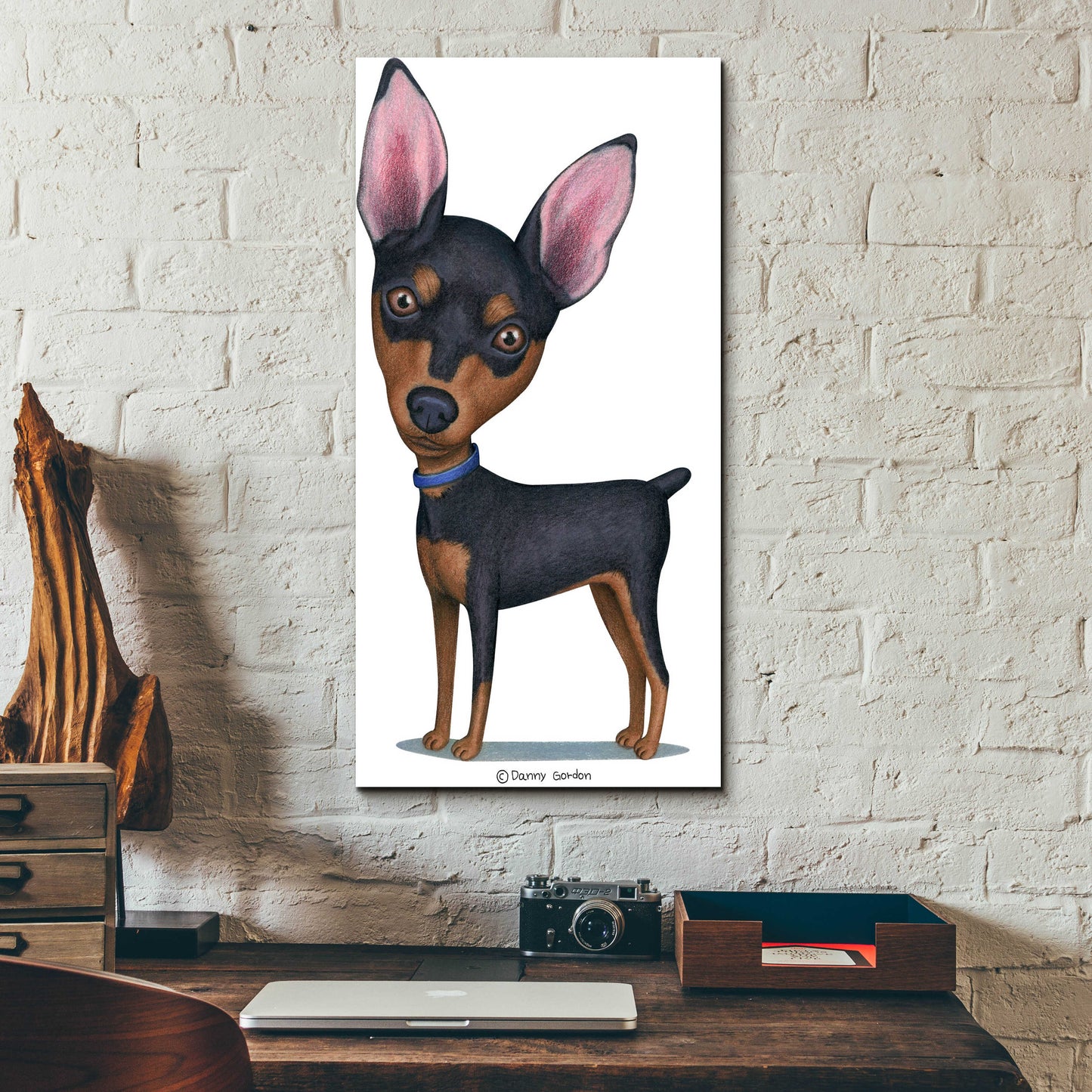 Epic Art 'Miniature Pinscher Blue Collar' by Danny Gordon Art, Acrylic Glass Wall Art,12x24