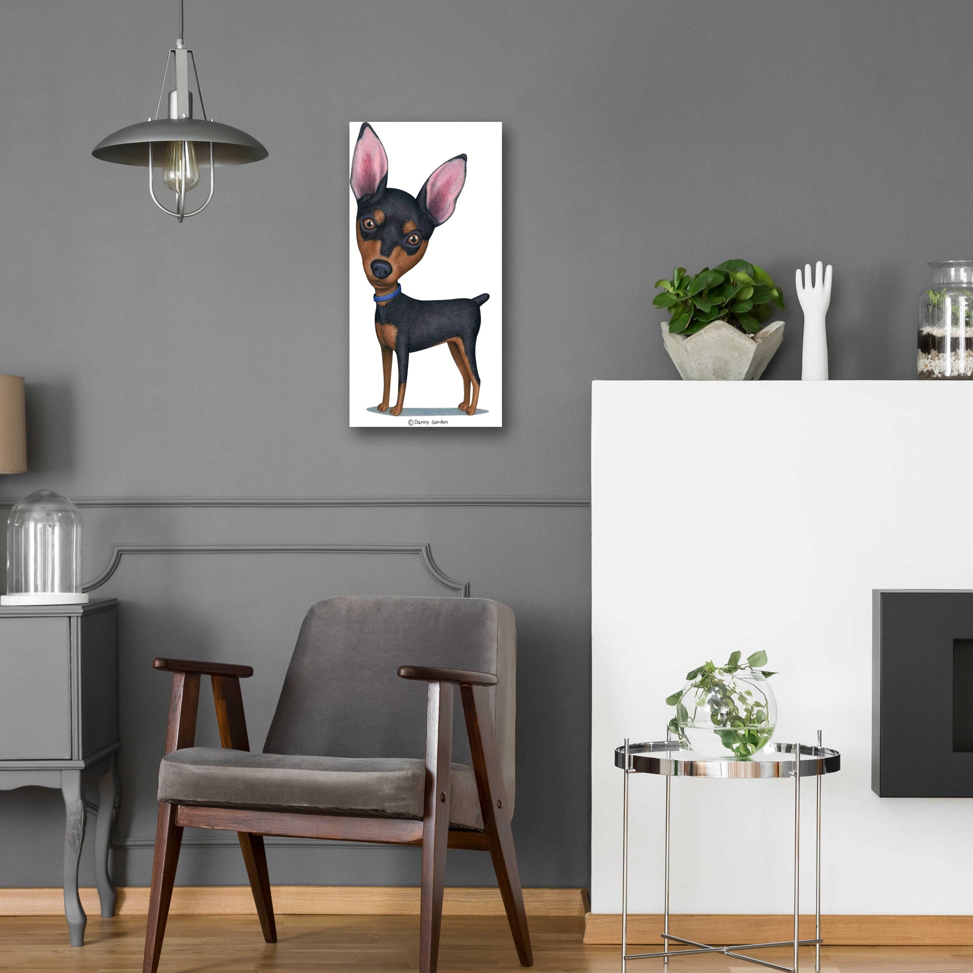 Epic Art 'Miniature Pinscher Blue Collar' by Danny Gordon Art, Acrylic Glass Wall Art,12x24