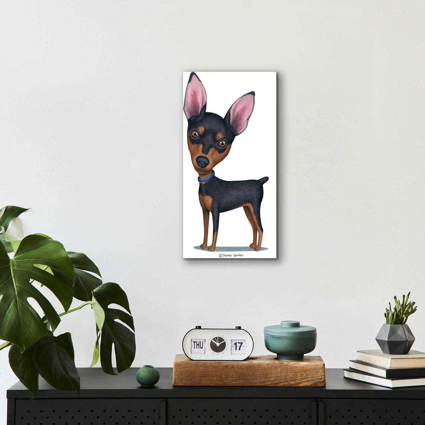 Epic Art 'Miniature Pinscher Blue Collar' by Danny Gordon Art, Acrylic Glass Wall Art,12x24