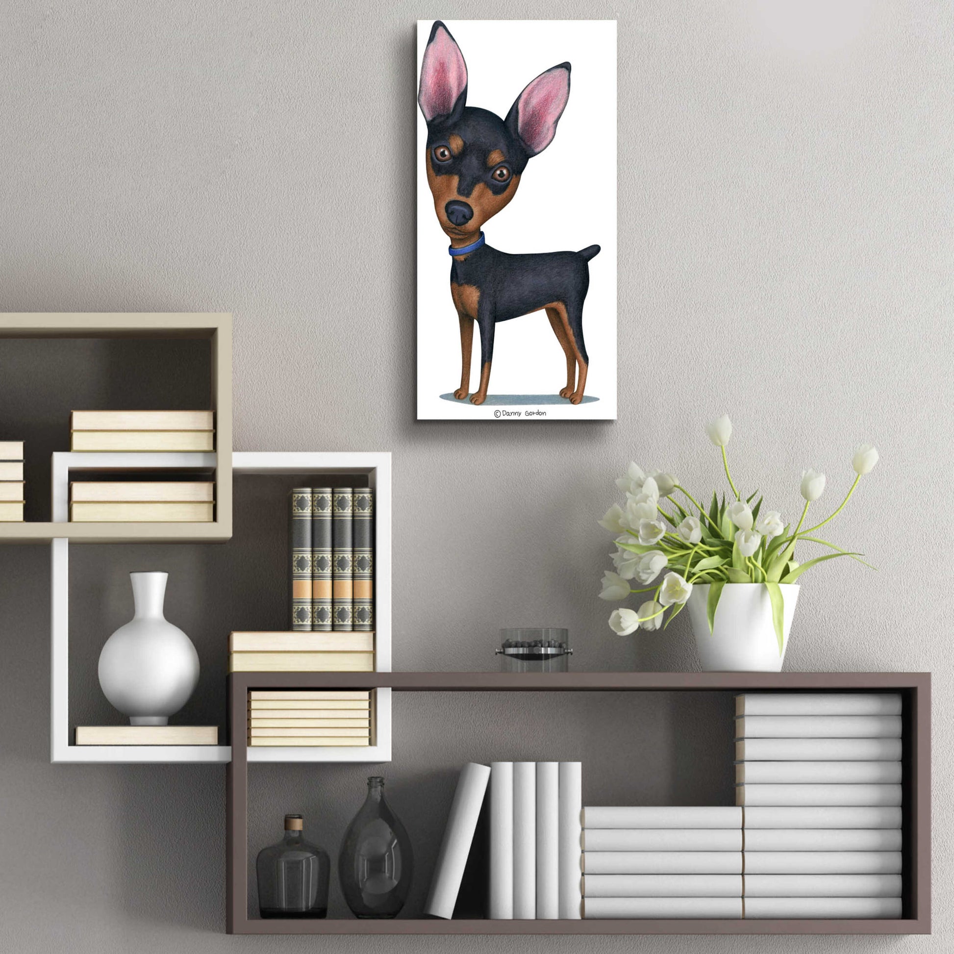 Epic Art 'Miniature Pinscher Blue Collar' by Danny Gordon Art, Acrylic Glass Wall Art,12x24