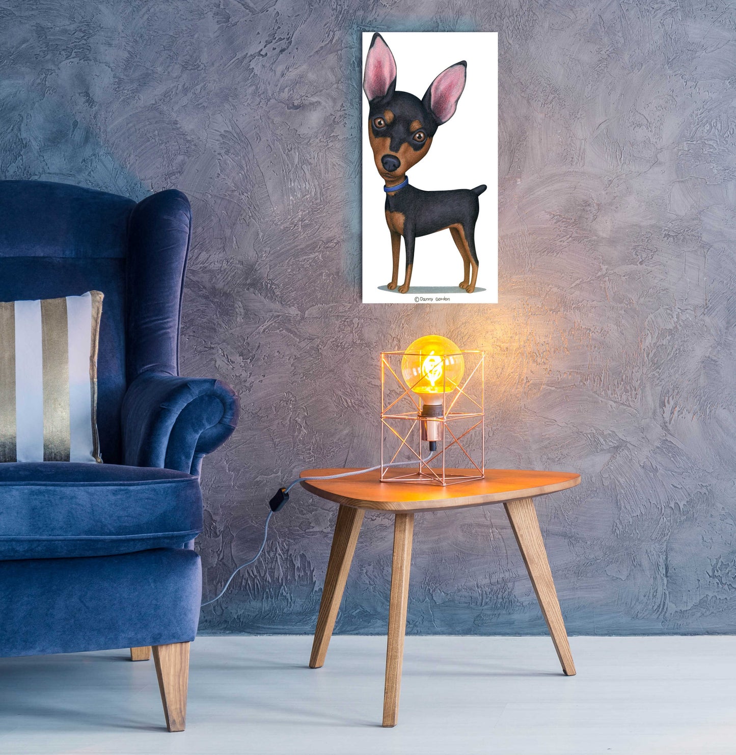 Epic Art 'Miniature Pinscher Blue Collar' by Danny Gordon Art, Acrylic Glass Wall Art,12x24