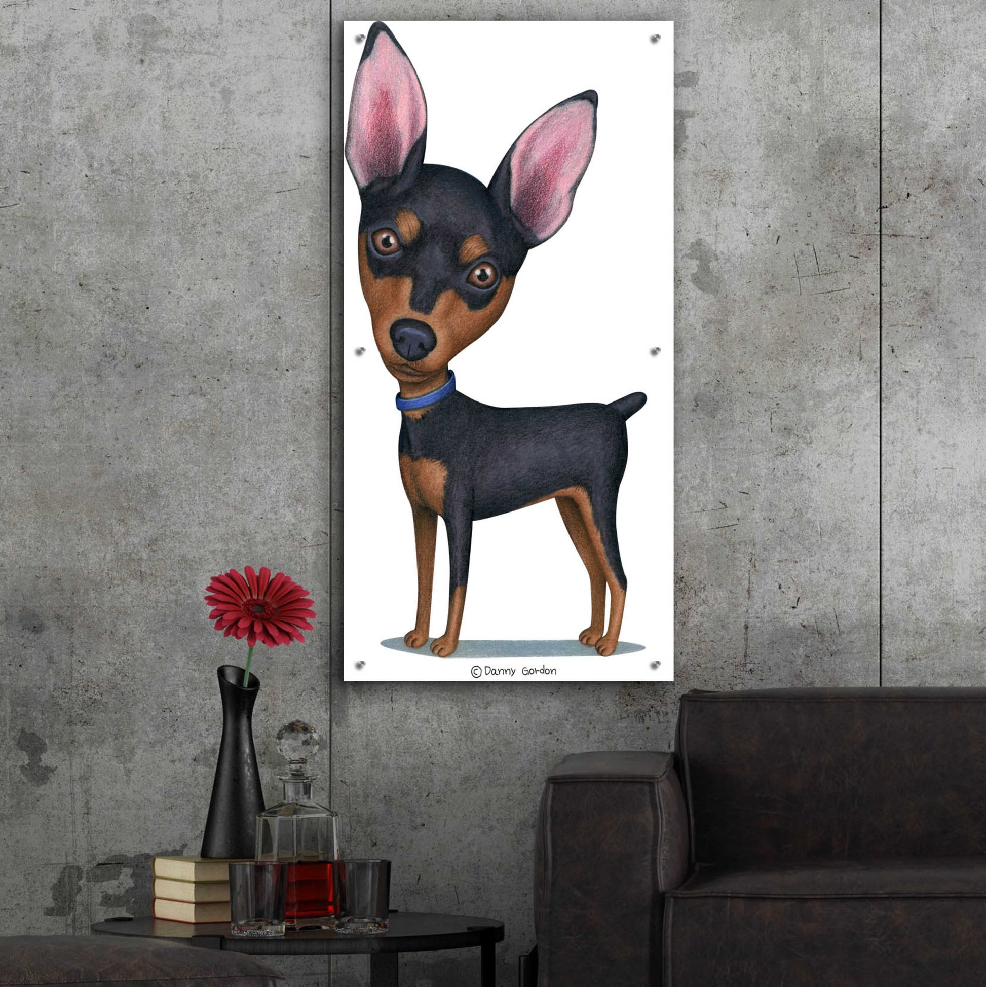 Epic Art 'Miniature Pinscher Blue Collar' by Danny Gordon Art, Acrylic Glass Wall Art,24x48