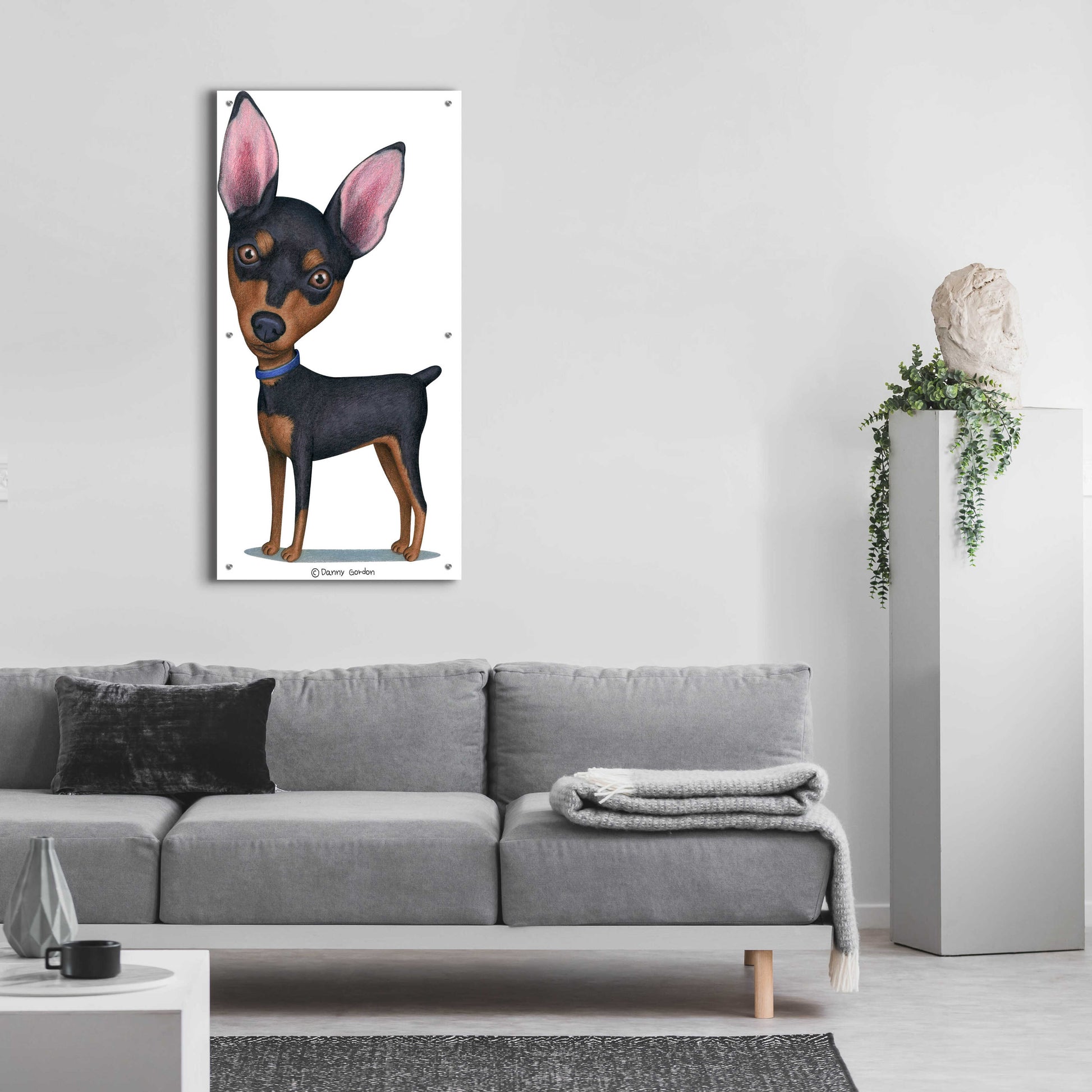 Epic Art 'Miniature Pinscher Blue Collar' by Danny Gordon Art, Acrylic Glass Wall Art,24x48