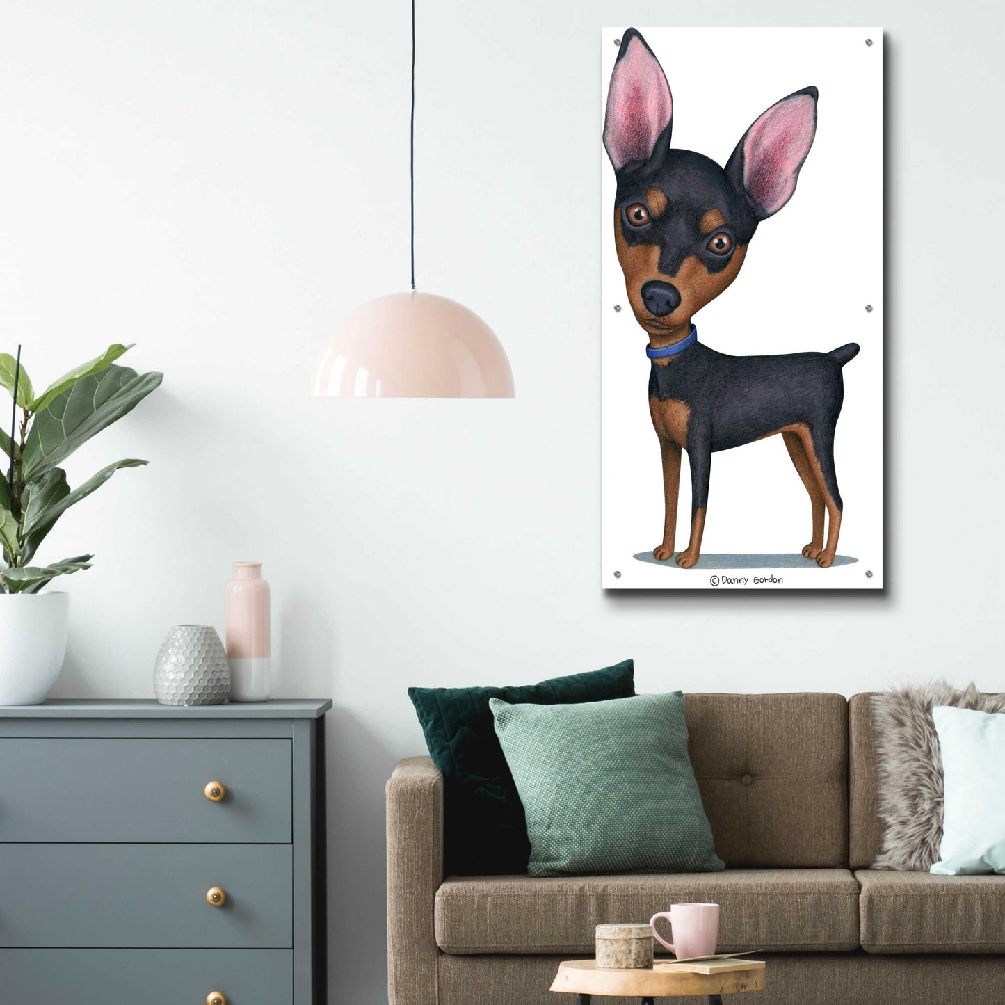 Epic Art 'Miniature Pinscher Blue Collar' by Danny Gordon Art, Acrylic Glass Wall Art,24x48