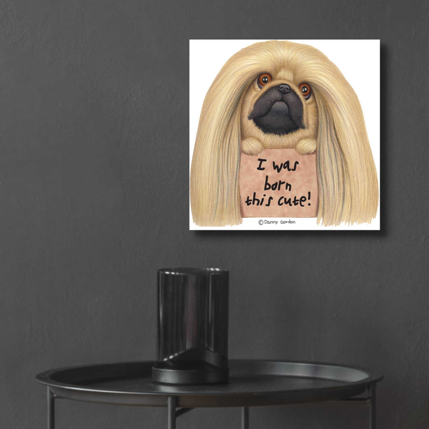 Epic Art 'Pekingese with Sign Born Cute' by Danny Gordon Art, Acrylic Glass Wall Art,12x12