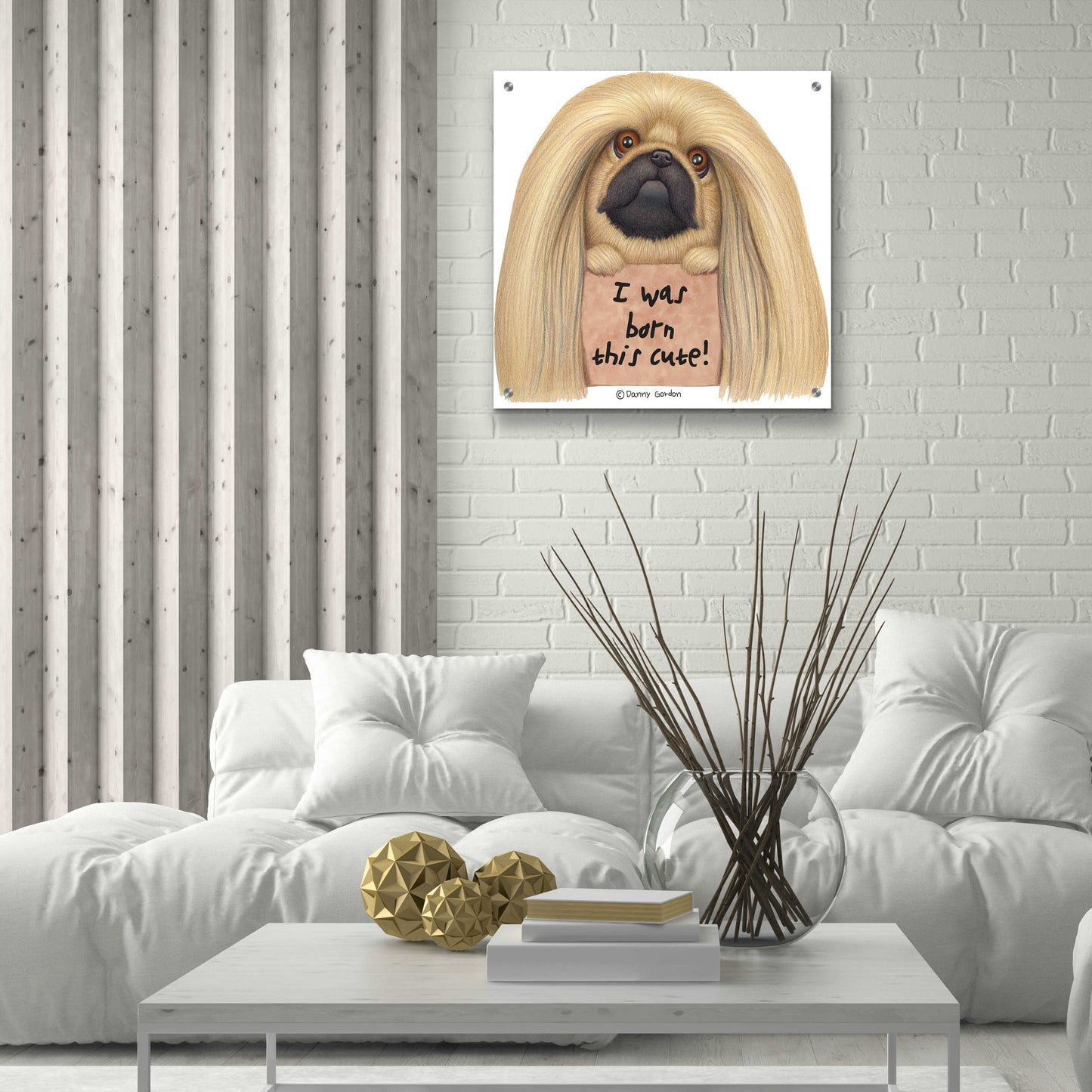 Epic Art 'Pekingese with Sign Born Cute' by Danny Gordon Art, Acrylic Glass Wall Art,24x24