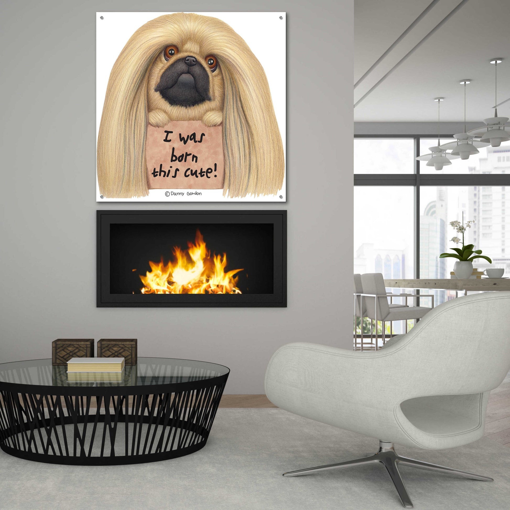 Epic Art 'Pekingese with Sign Born Cute' by Danny Gordon Art, Acrylic Glass Wall Art,36x36