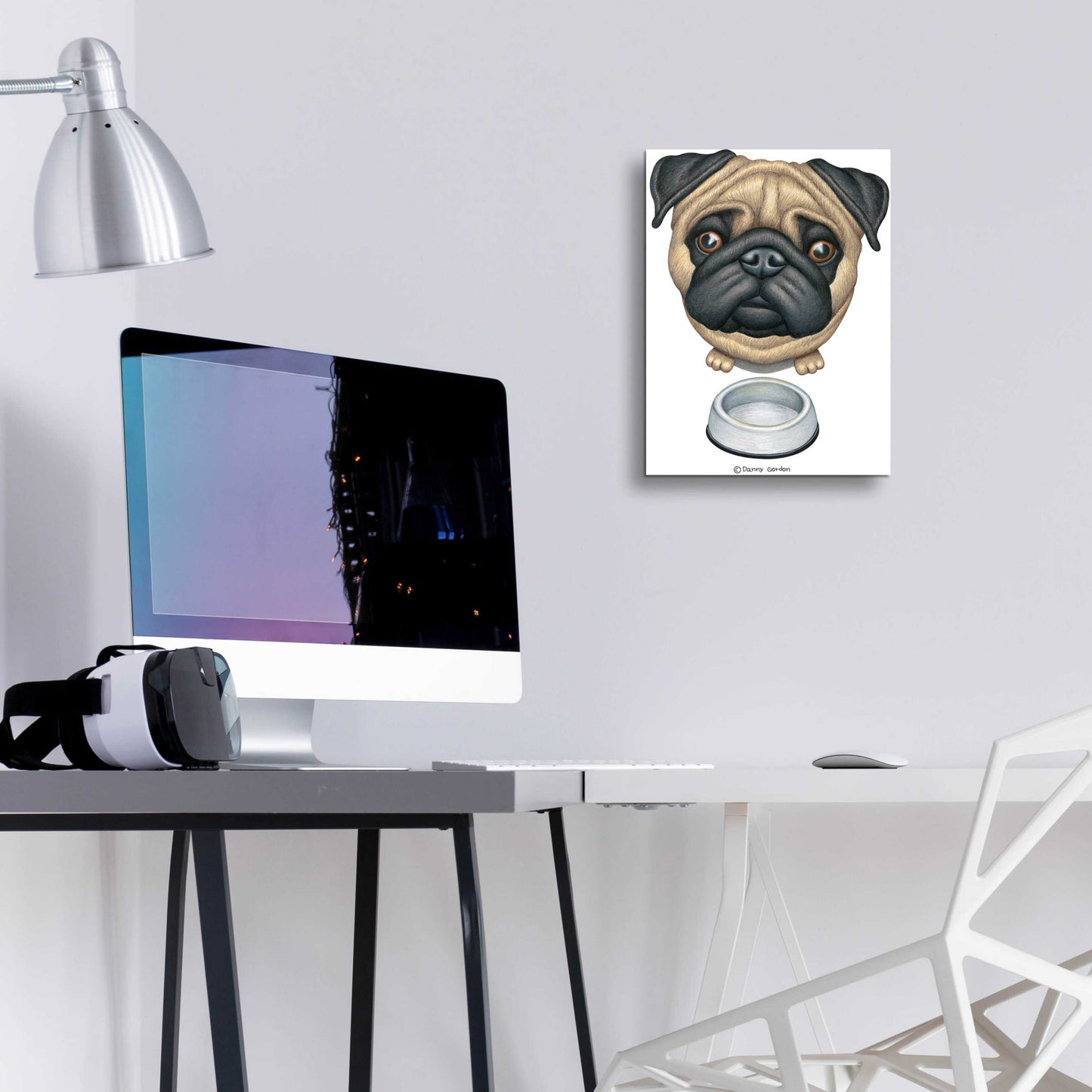 Epic Art 'Pug and Bowl Upper Perspective' by Danny Gordon Art, Acrylic Glass Wall Art,12x16