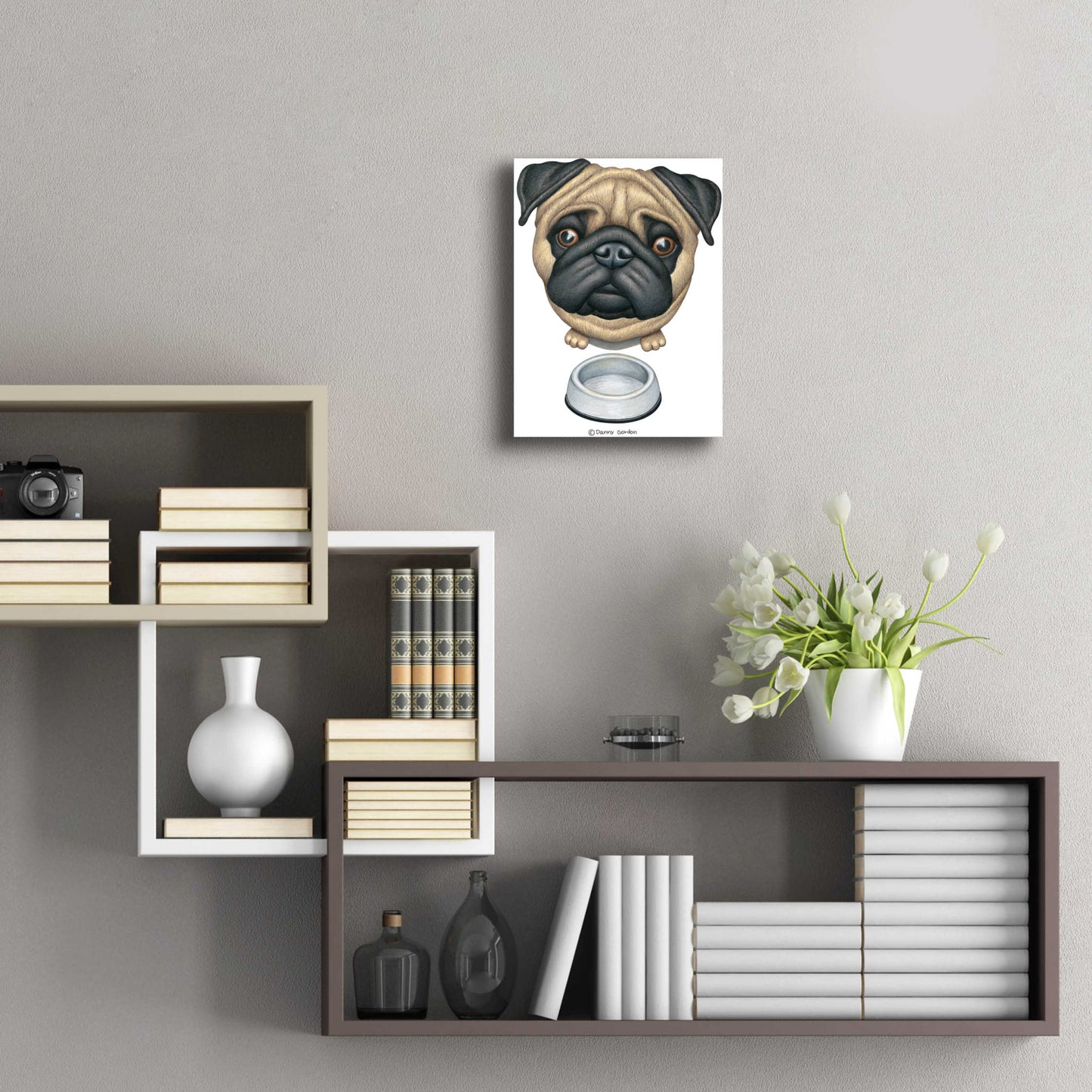 Epic Art 'Pug and Bowl Upper Perspective' by Danny Gordon Art, Acrylic Glass Wall Art,12x16