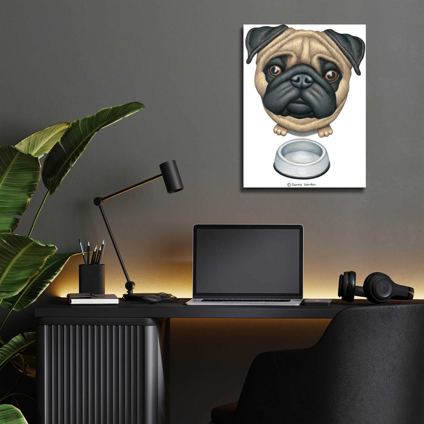 Epic Art 'Pug and Bowl Upper Perspective' by Danny Gordon Art, Acrylic Glass Wall Art,12x16