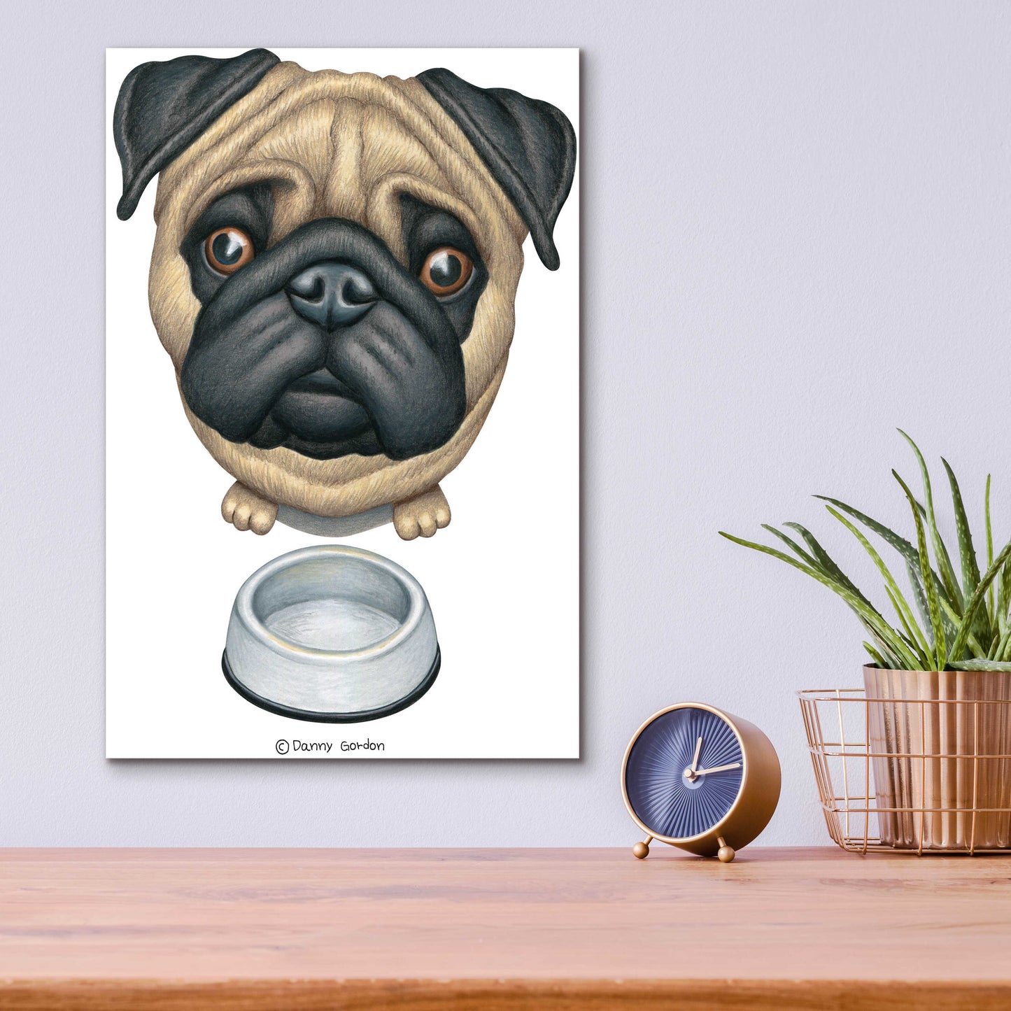 Epic Art 'Pug and Bowl Upper Perspective' by Danny Gordon Art, Acrylic Glass Wall Art,12x16