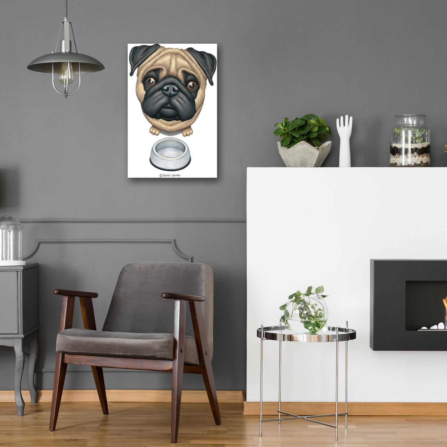 Epic Art 'Pug and Bowl Upper Perspective' by Danny Gordon Art, Acrylic Glass Wall Art,16x24