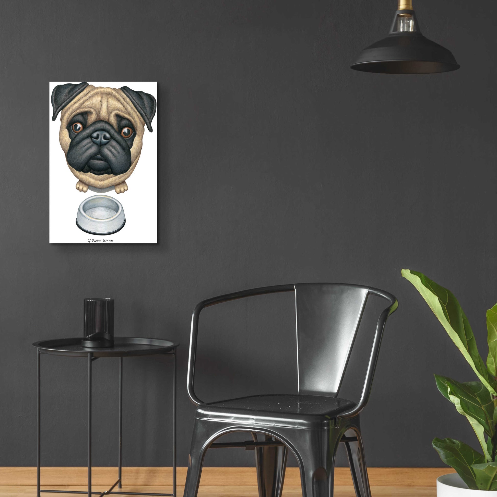 Epic Art 'Pug and Bowl Upper Perspective' by Danny Gordon Art, Acrylic Glass Wall Art,16x24