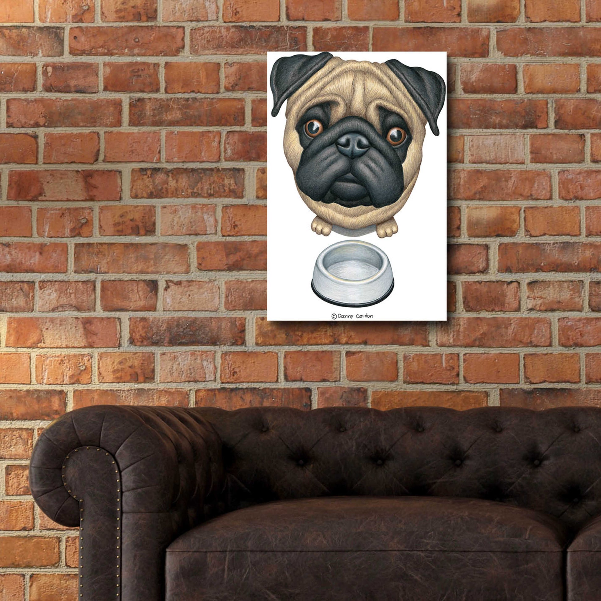 Epic Art 'Pug and Bowl Upper Perspective' by Danny Gordon Art, Acrylic Glass Wall Art,16x24