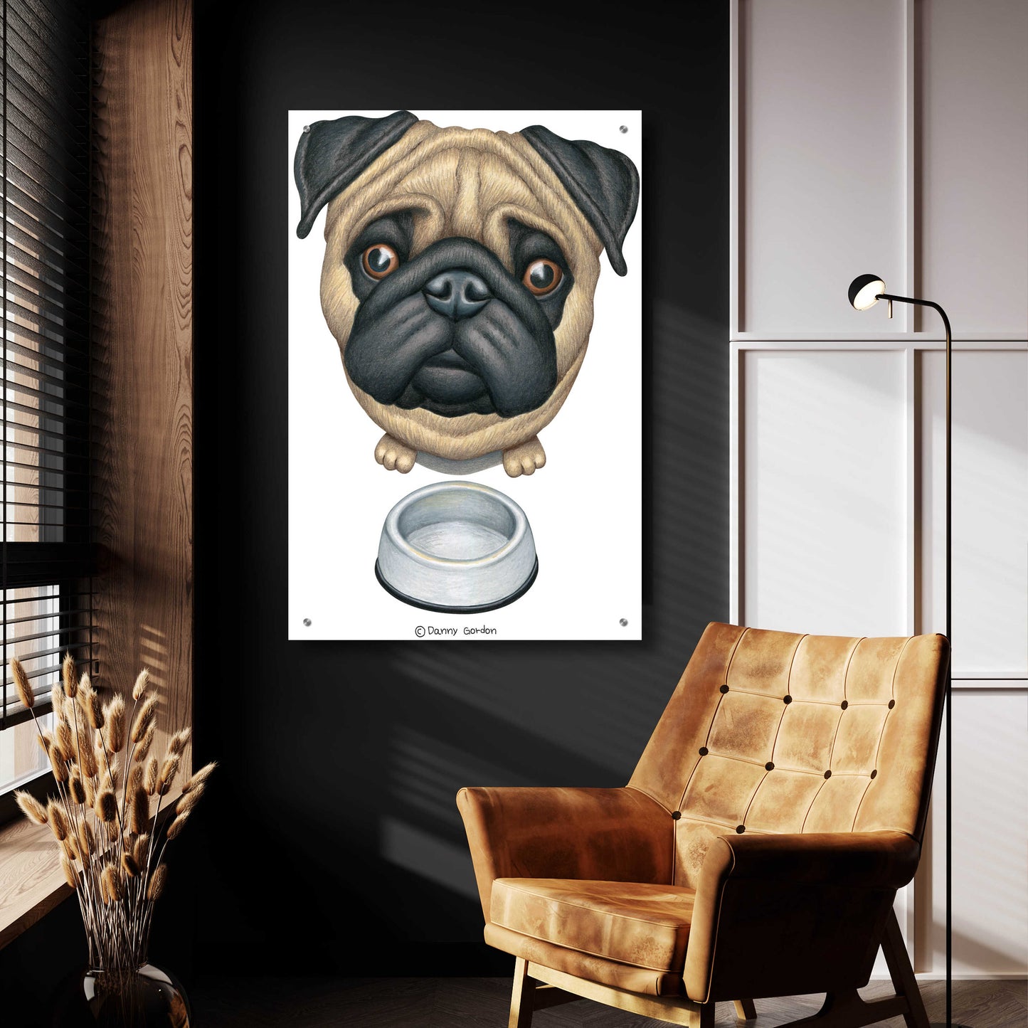 Epic Art 'Pug and Bowl Upper Perspective' by Danny Gordon Art, Acrylic Glass Wall Art,24x36