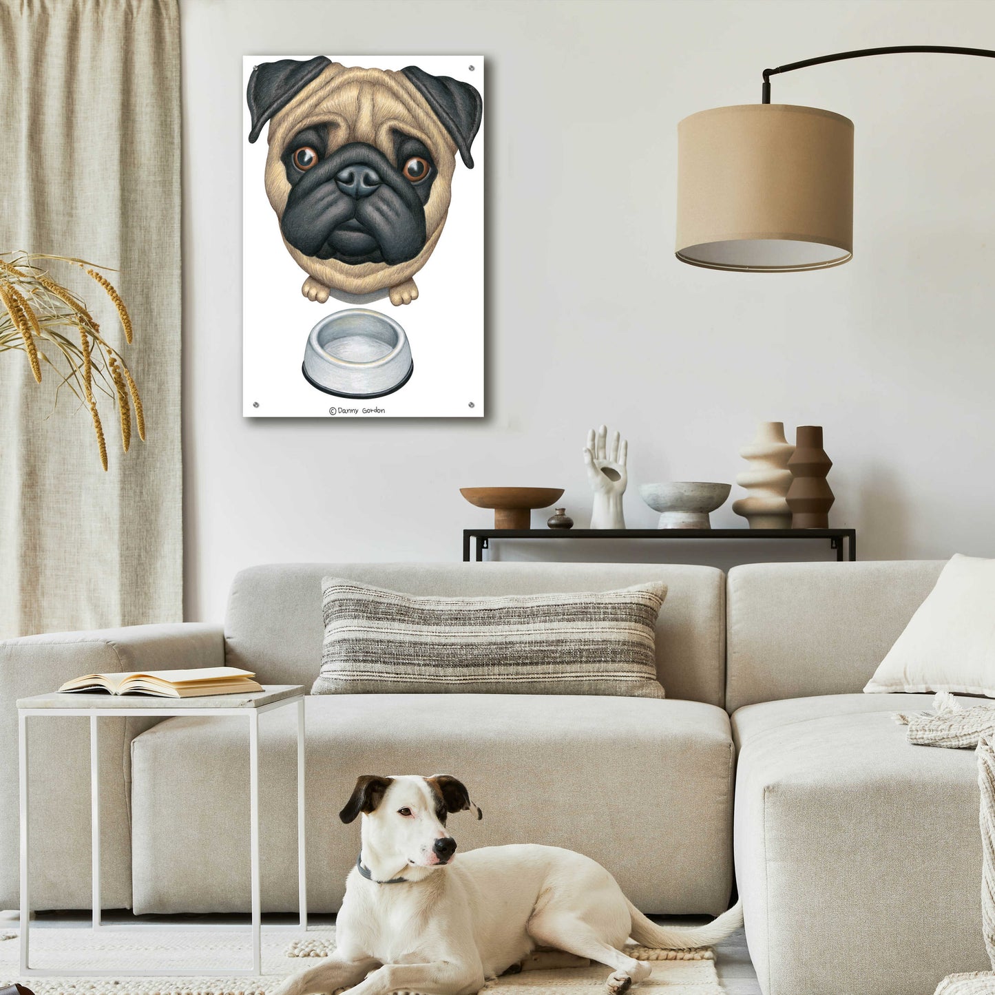 Epic Art 'Pug and Bowl Upper Perspective' by Danny Gordon Art, Acrylic Glass Wall Art,24x36