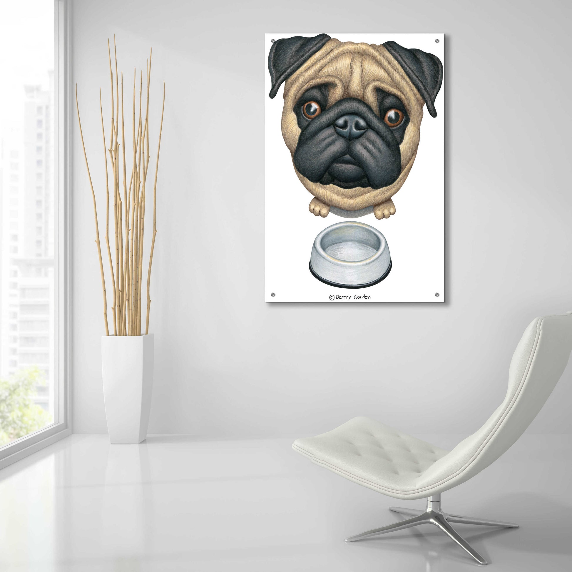 Epic Art 'Pug and Bowl Upper Perspective' by Danny Gordon Art, Acrylic Glass Wall Art,24x36