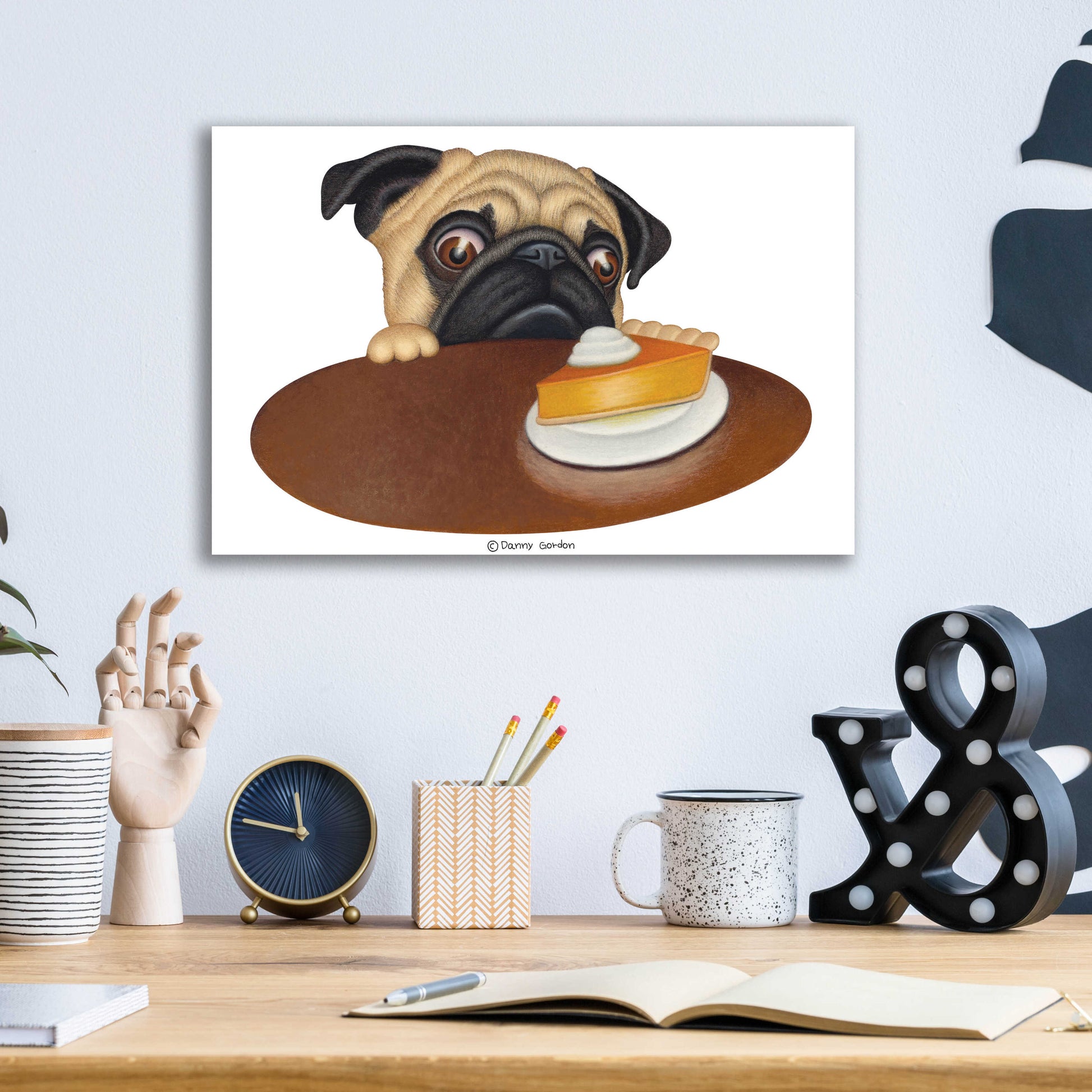 Epic Art 'Pug with Pie' by Danny Gordon Art, Acrylic Glass Wall Art,16x12