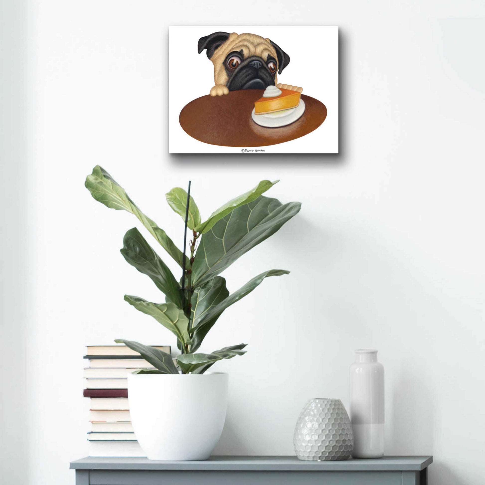 Epic Art 'Pug with Pie' by Danny Gordon Art, Acrylic Glass Wall Art,16x12