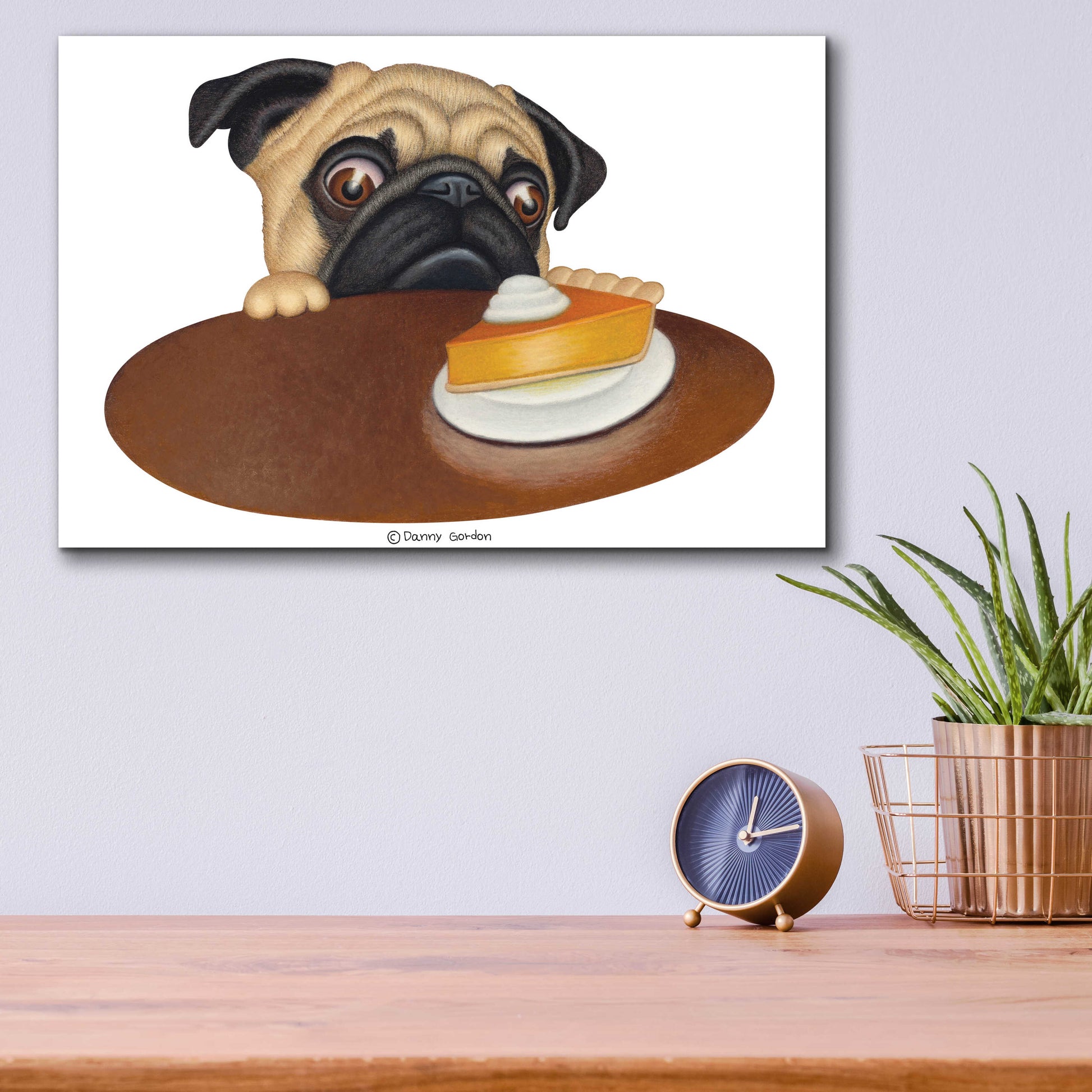 Epic Art 'Pug with Pie' by Danny Gordon Art, Acrylic Glass Wall Art,16x12