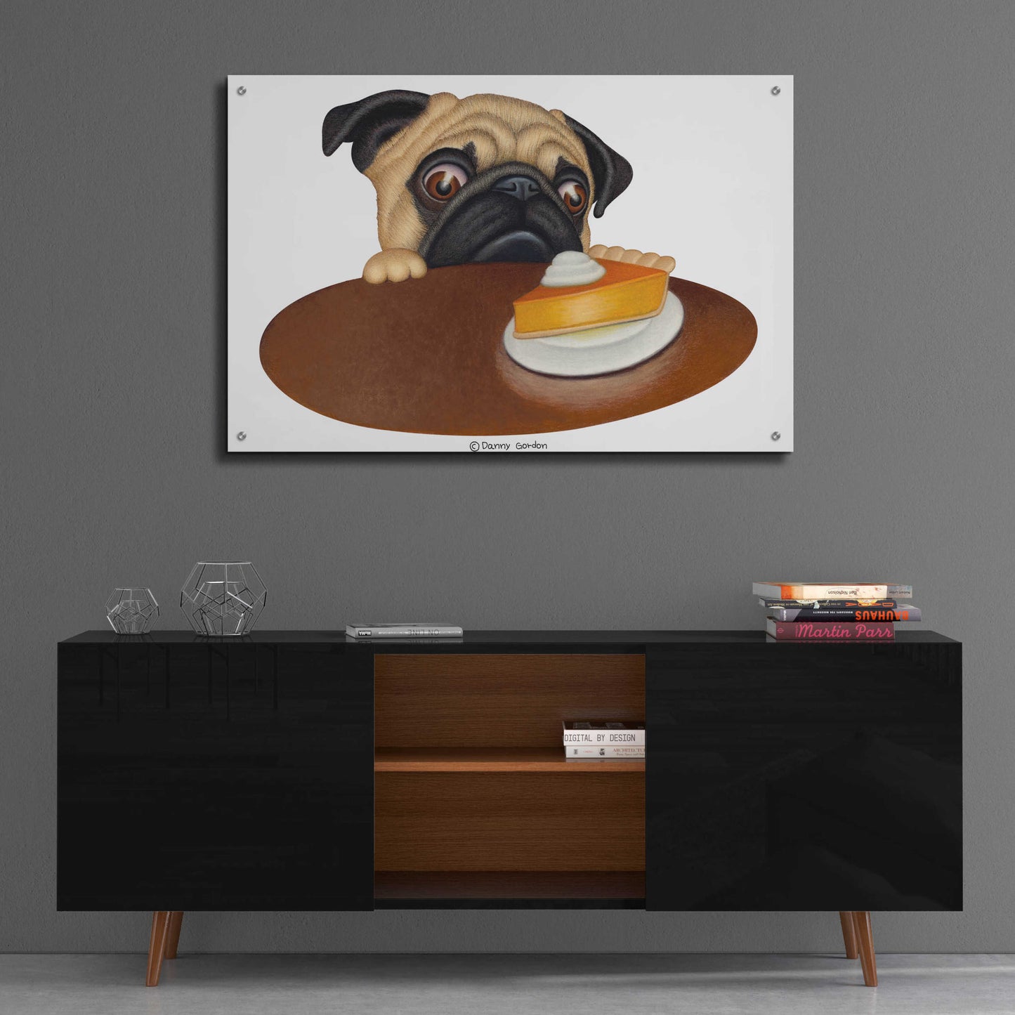 Epic Art 'Pug with Pie' by Danny Gordon Art, Acrylic Glass Wall Art,36x24