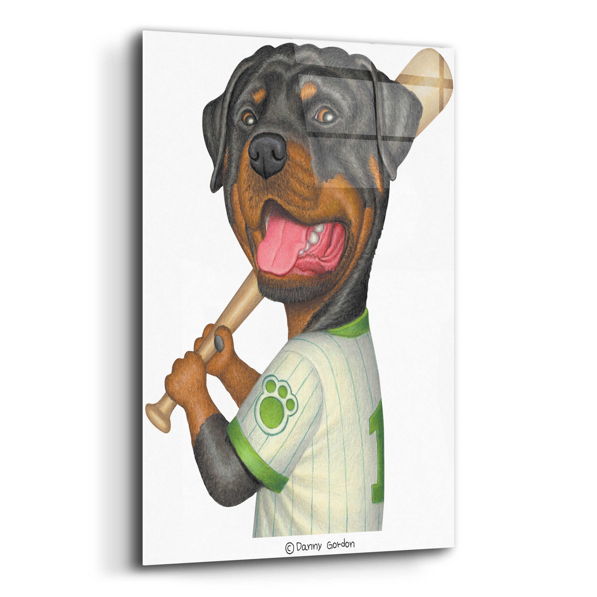 Epic Art 'Rottweiler Holding Bat' by Danny Gordon Art, Acrylic Glass Wall Art,12x16