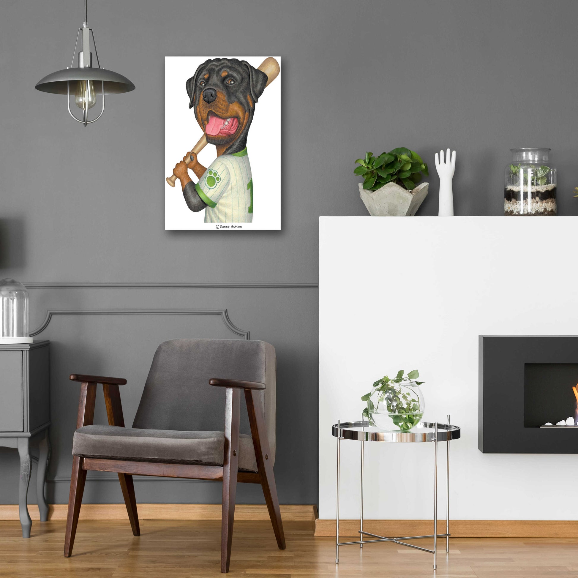 Epic Art 'Rottweiler Holding Bat' by Danny Gordon Art, Acrylic Glass Wall Art,16x24