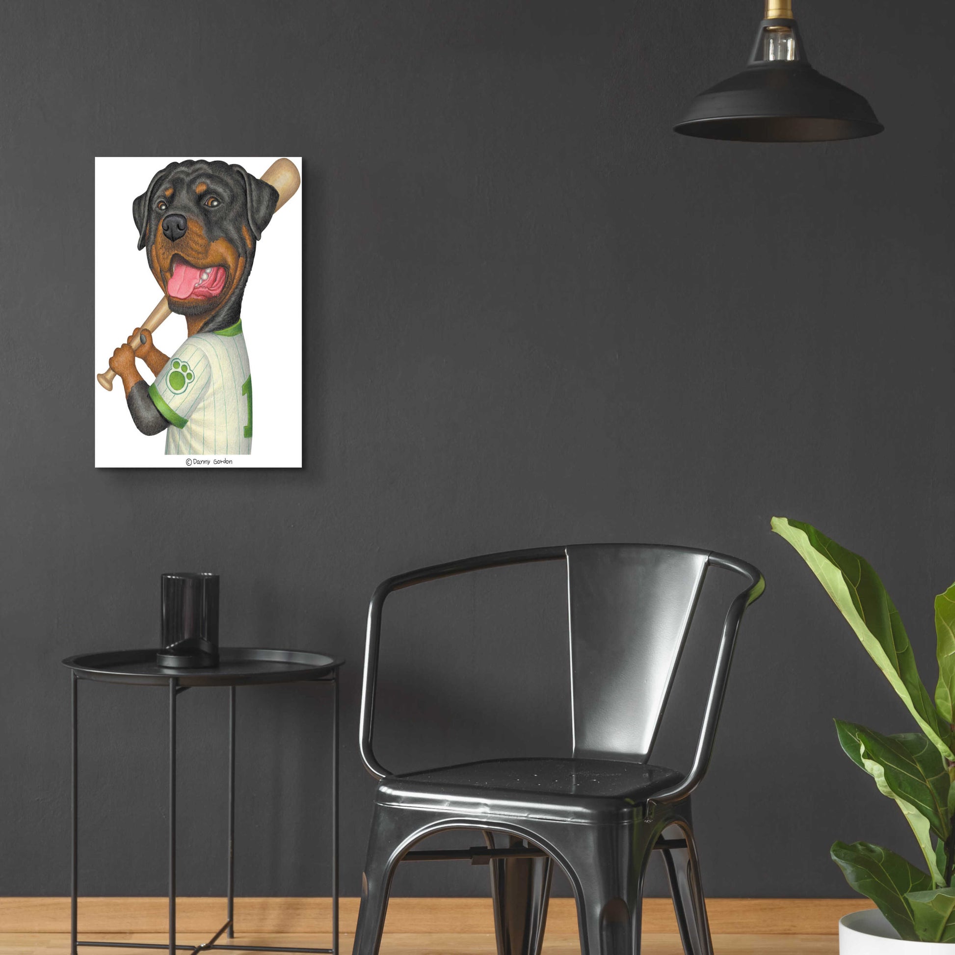 Epic Art 'Rottweiler Holding Bat' by Danny Gordon Art, Acrylic Glass Wall Art,16x24