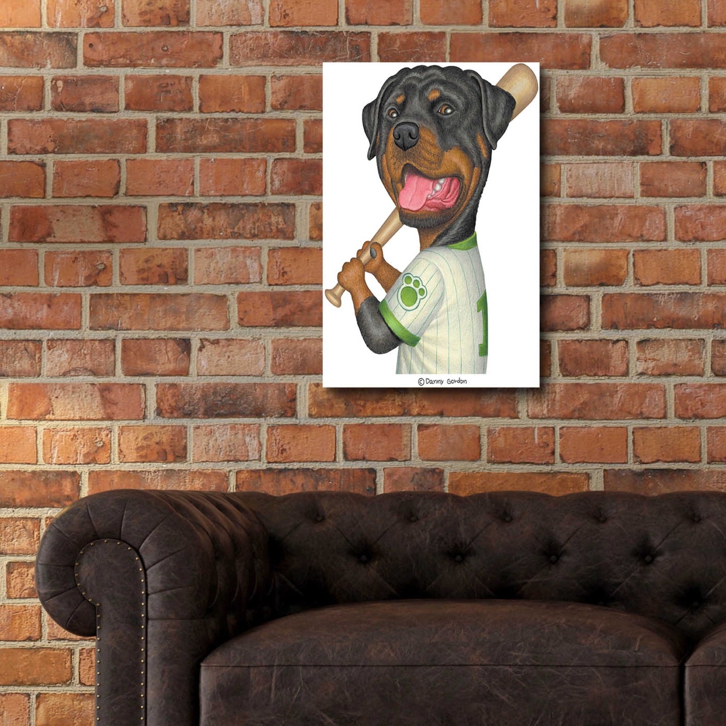 Epic Art 'Rottweiler Holding Bat' by Danny Gordon Art, Acrylic Glass Wall Art,16x24