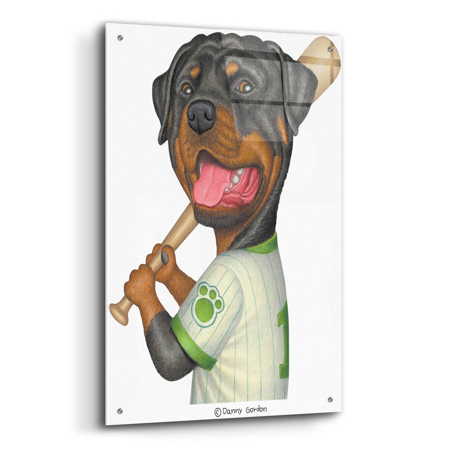 Epic Art 'Rottweiler Holding Bat' by Danny Gordon Art, Acrylic Glass Wall Art,24x36