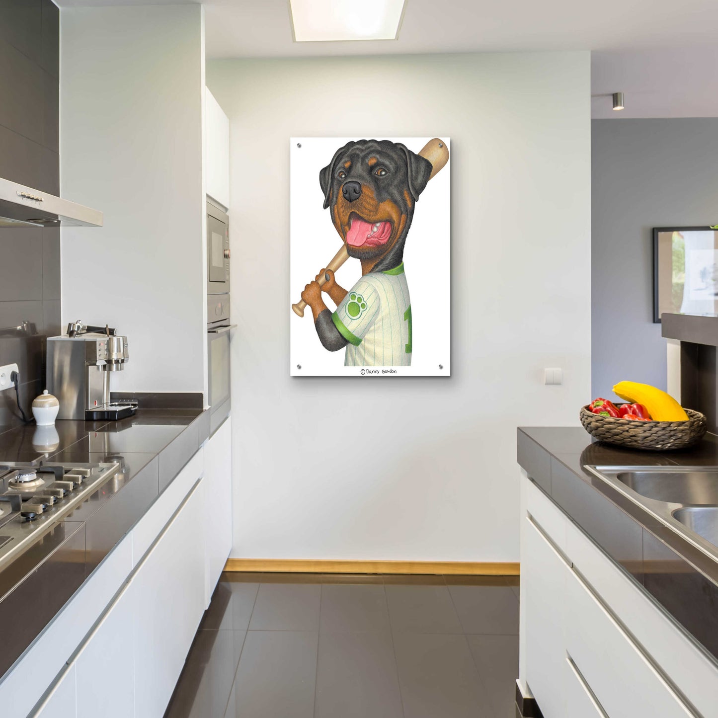 Epic Art 'Rottweiler Holding Bat' by Danny Gordon Art, Acrylic Glass Wall Art,24x36