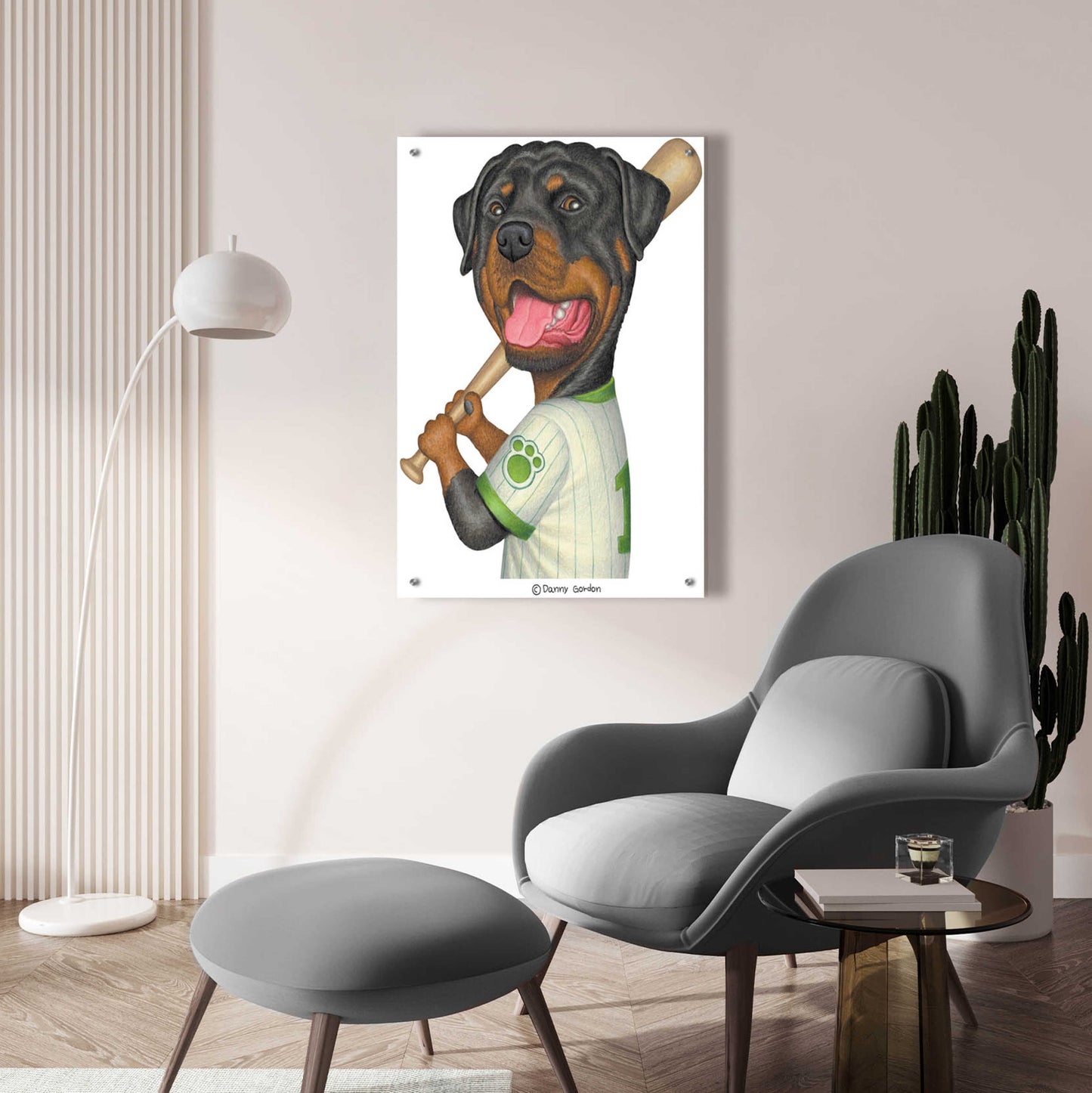 Epic Art 'Rottweiler Holding Bat' by Danny Gordon Art, Acrylic Glass Wall Art,24x36