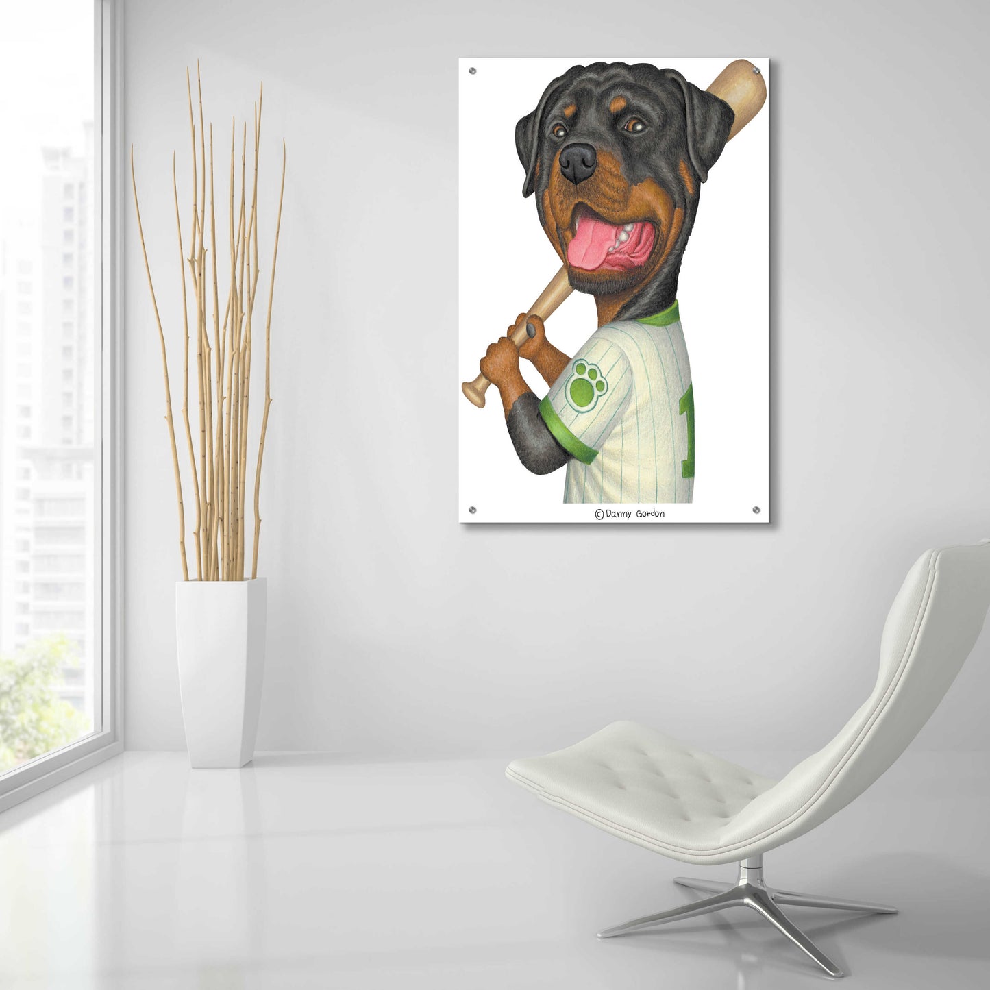 Epic Art 'Rottweiler Holding Bat' by Danny Gordon Art, Acrylic Glass Wall Art,24x36