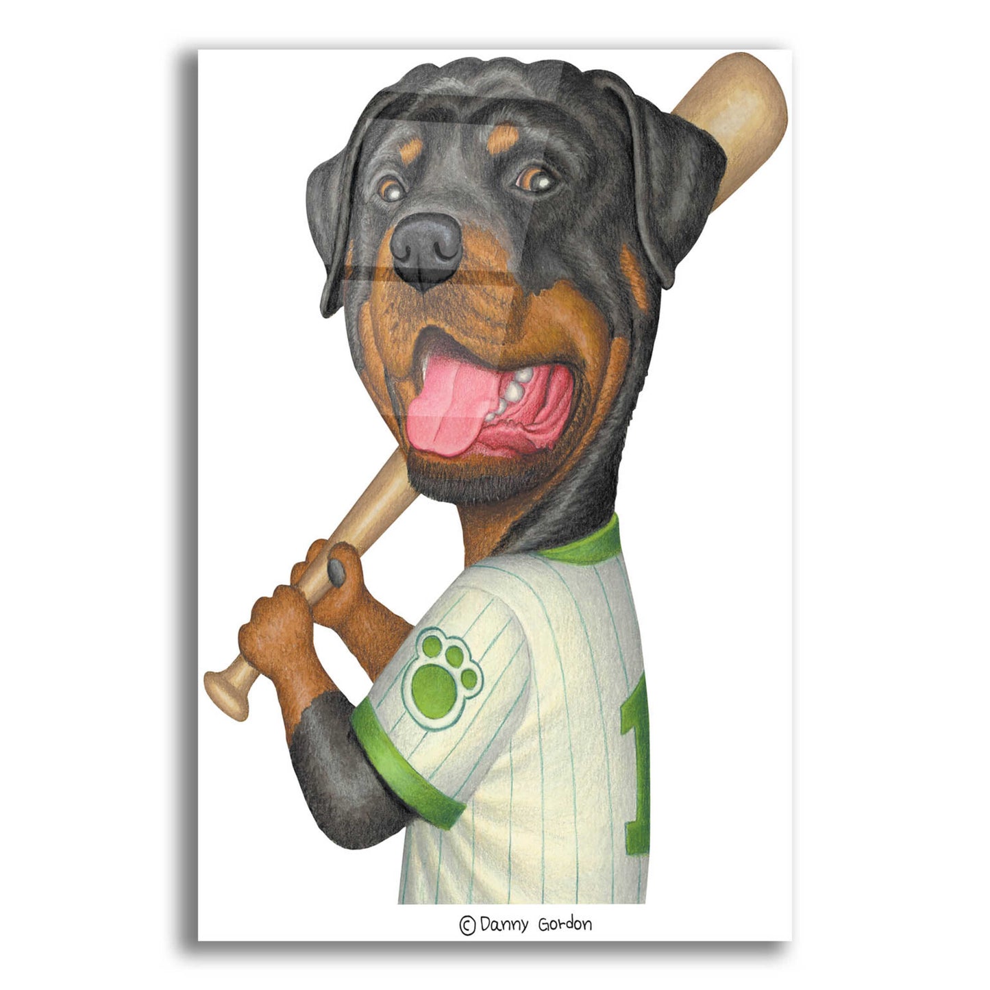 Epic Art 'Rottweiler Holding Bat' by Danny Gordon Art, Acrylic Glass Wall Art