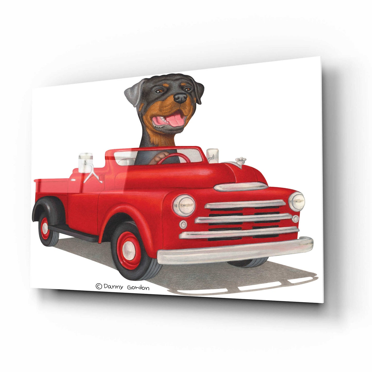 Epic Art 'Rottweiler in Red Truck' by Danny Gordon Art, Acrylic Glass Wall Art,16x12