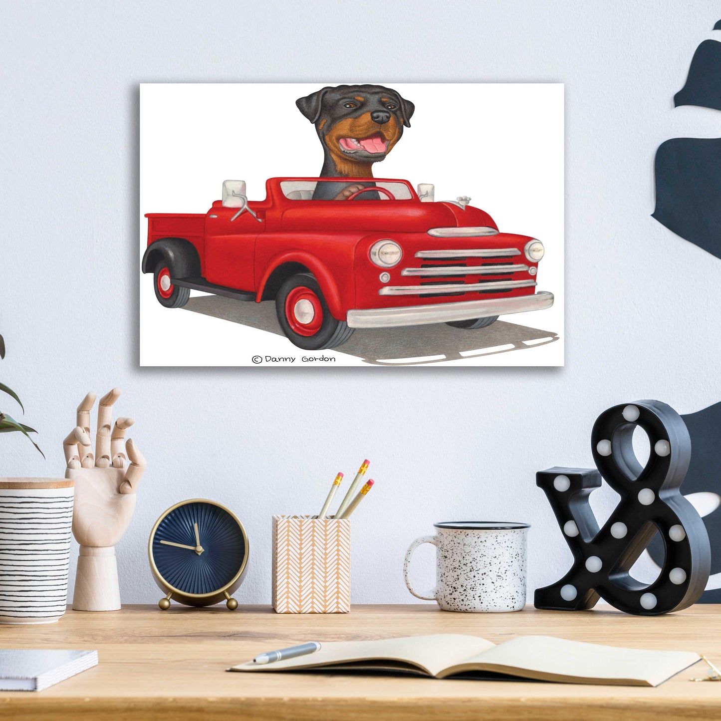 Epic Art 'Rottweiler in Red Truck' by Danny Gordon Art, Acrylic Glass Wall Art,16x12